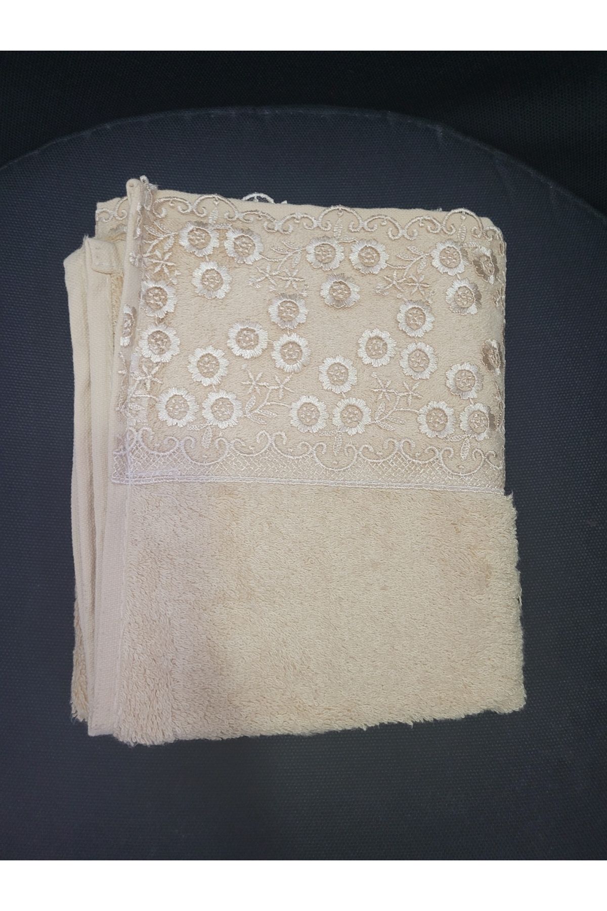 esdekor 82x47cm Güpürlü Havlu Açık Kahve %100 Bambu Yerli 1 Adet