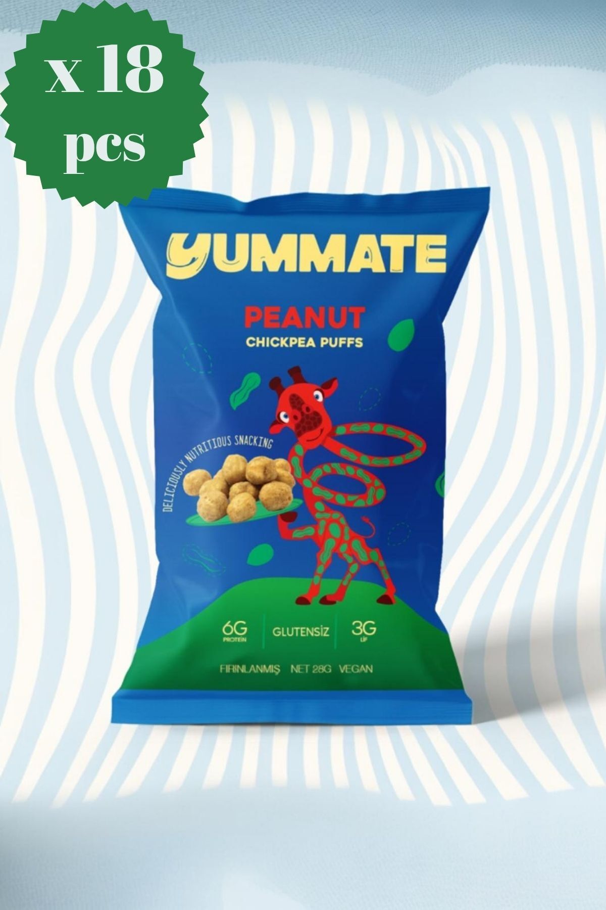 Yummate Yer Fıstığı Aromalı Vegan Nohut Cipsi 28 Gr x 18 Fırsat Paketi
