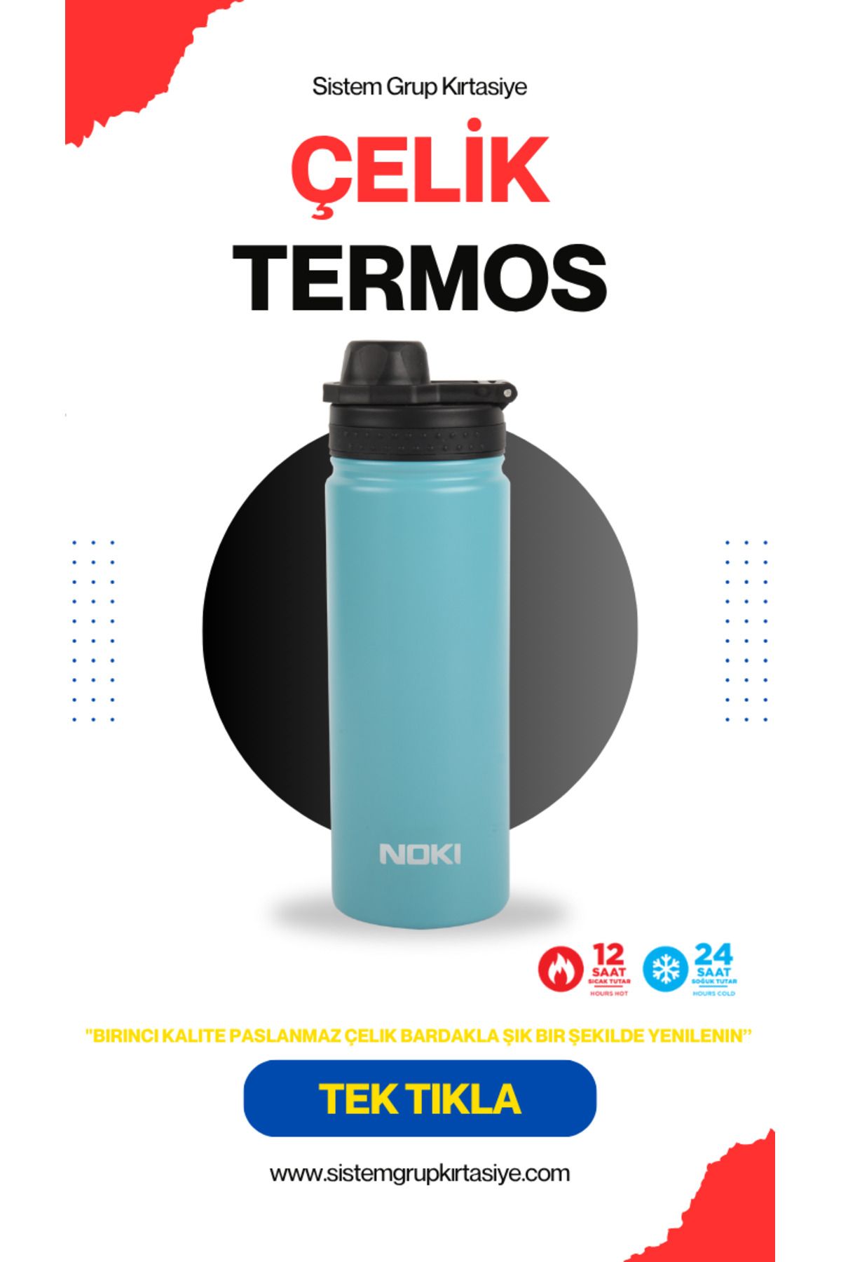Noki Çift Katmanlı Paslanmaz Çelik Termos Bardak Kahve Çay Termosu 540 ml