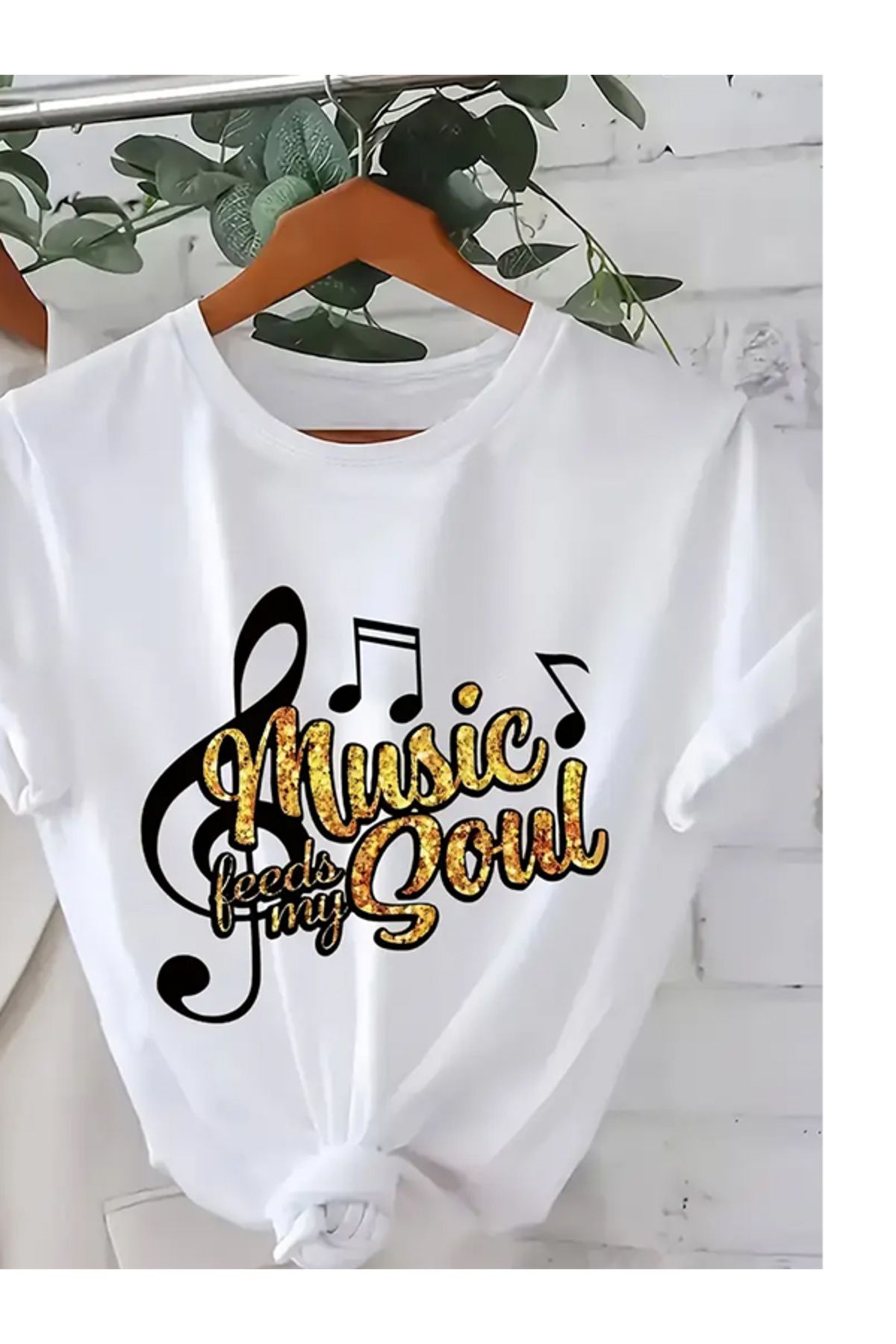EXPECTED Unisex Beyaz Music Soul Nota Baskılı Oversize Rahat Kesim Pamuklu Şık Günlük T-shirt