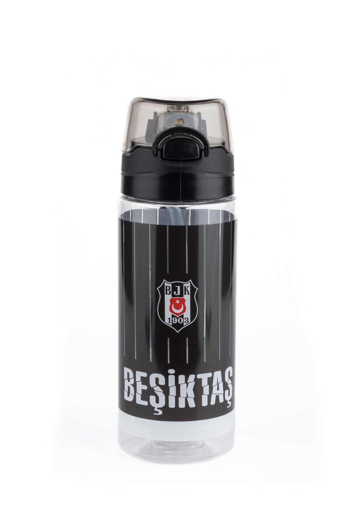 Beşiktaş Beşiktaş İnce Çubuk Desenli 500 ML Plastik Matara Pipetli Suluk Yeni Sezon