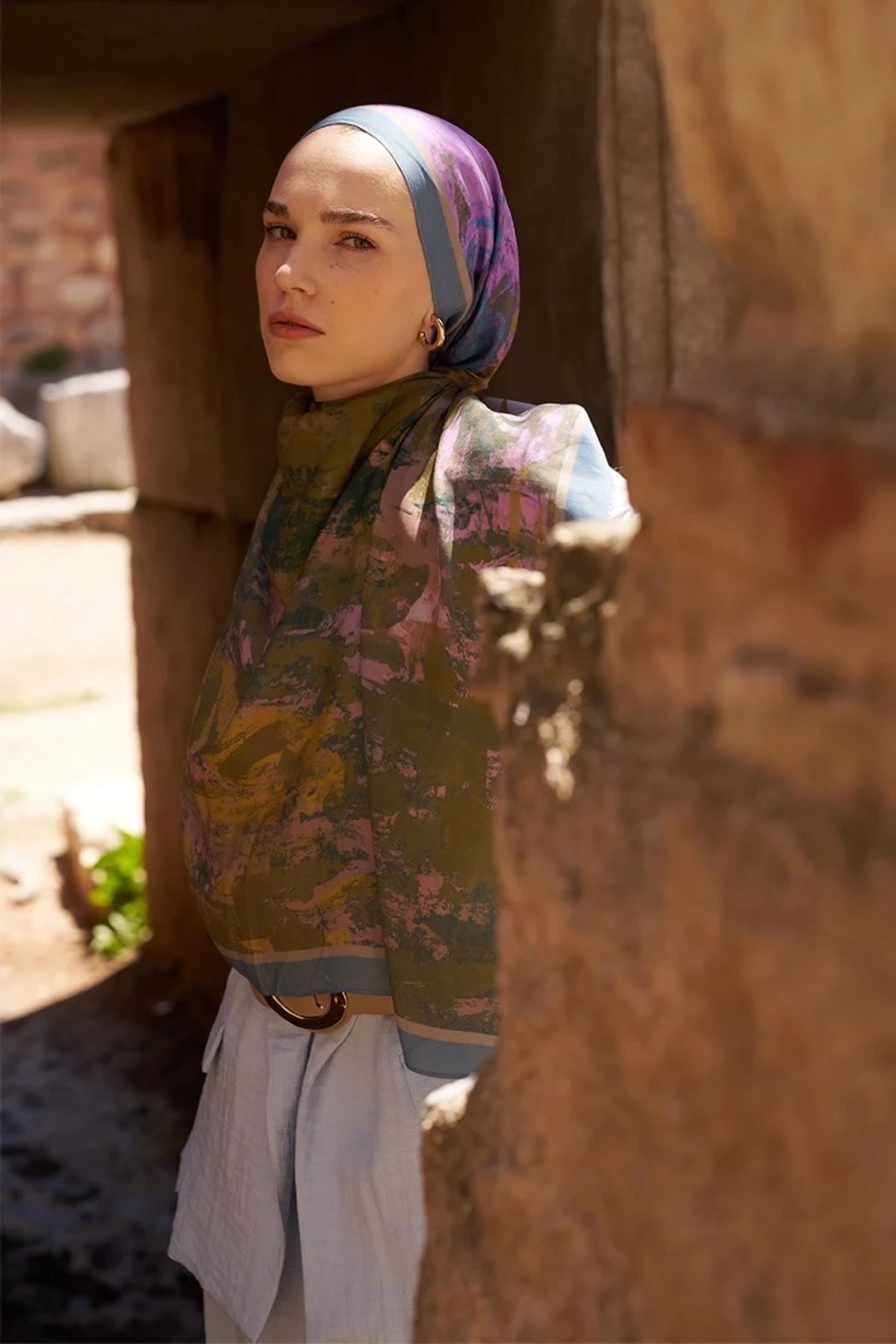 ED Scarf Mavi ED Scarf Sunrise Fırça Desen Şal