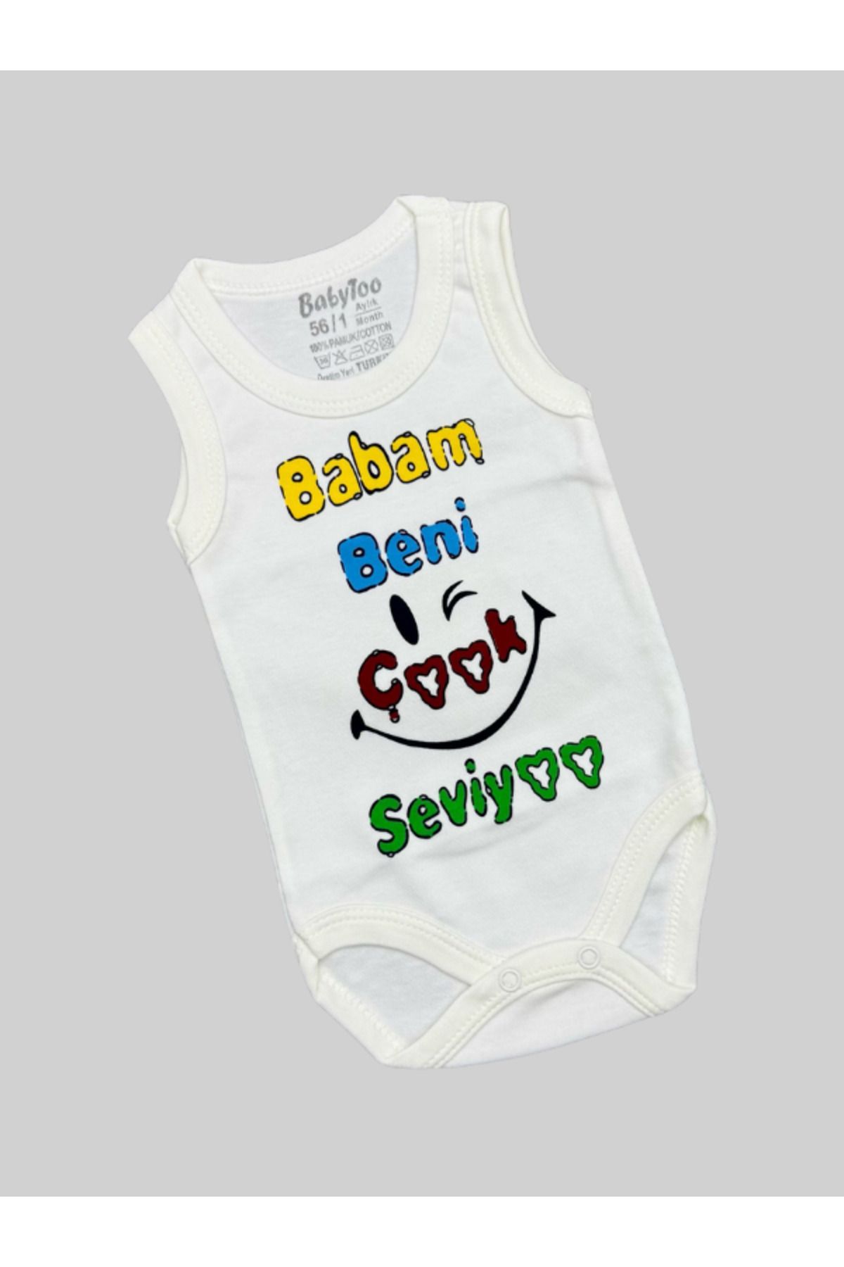 Babytoo BABAM BENİ ÇOK SEVİYOR BASKILI KOLSUZ BEBEK ZIBINI