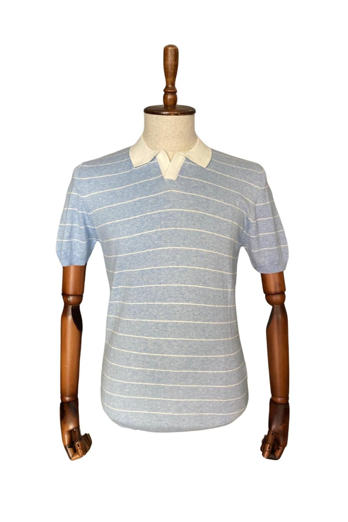 Butik Polo Yaka Çizgili Triko Tişört