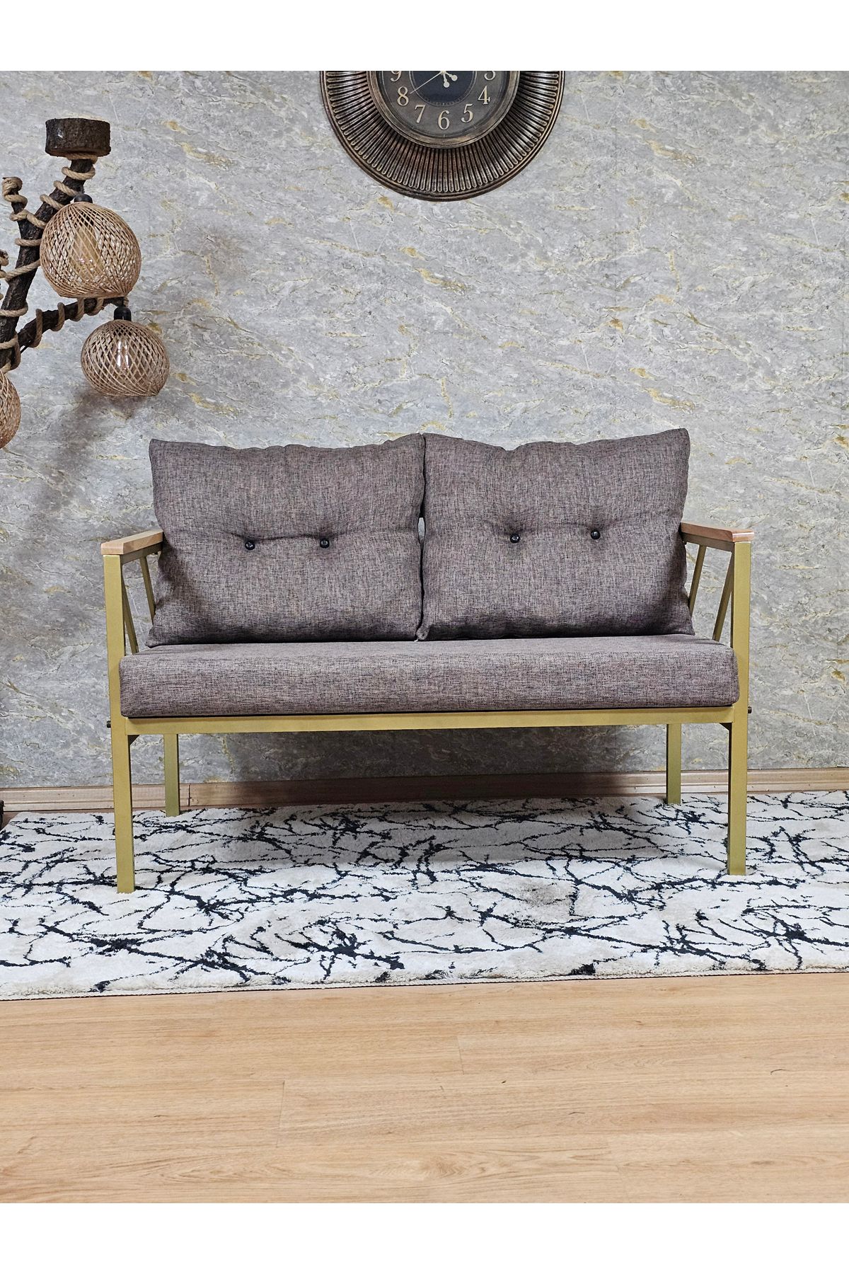 SEVİNÇ MOBİLYA gold metal 2li bahçe mobilyası çay seti koltuk 2li balkon koltugu