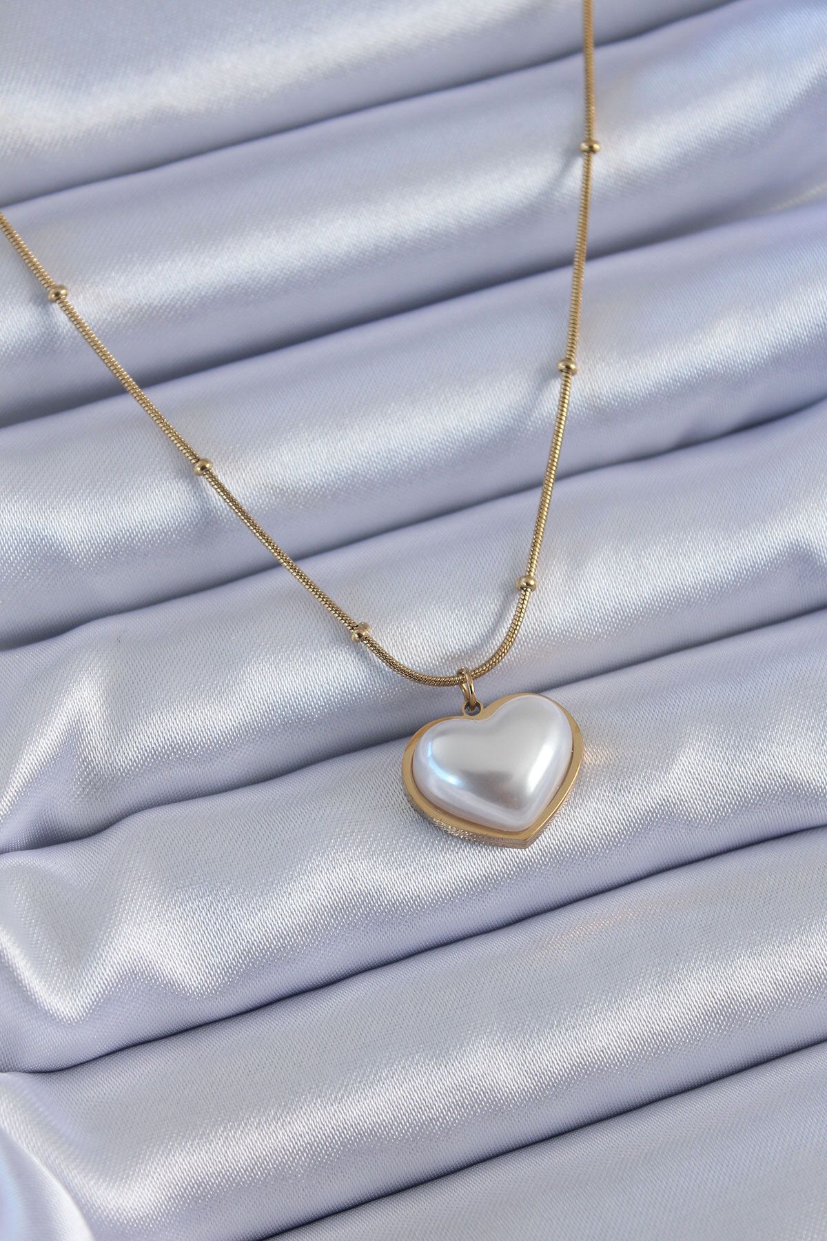 Kanonik Education 316L Çelik Gold Renk İncili Kalp Model Minimal Top Detay Kadın Kolye - TJ-BKO7615