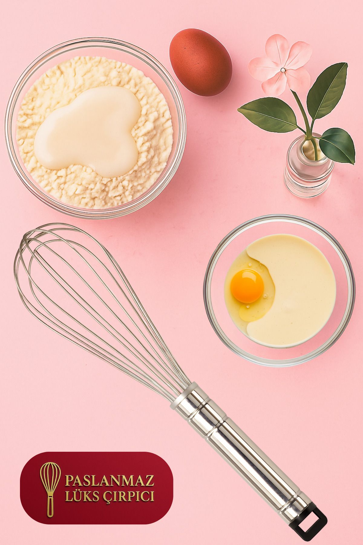 Ülgenev 1 Adet 31 CM Kalın Saplı Paslanmaz Çelik Lüks Çırpıcı, Kek Pasta Yapımı İçin Kullanışlı, Ergonomik