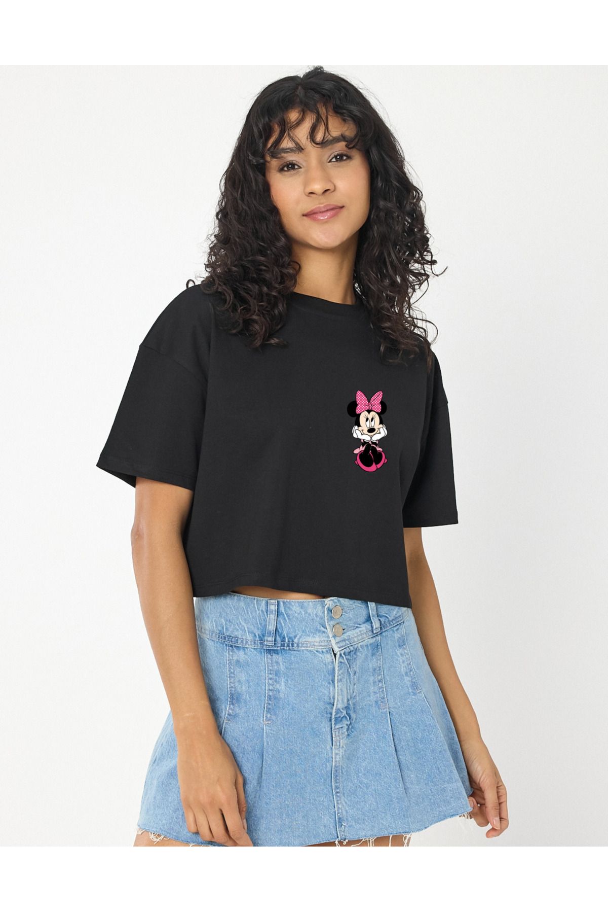 Windy Island Kadın Bisiklet Yaka Mini Mouse Baskılı Crop T-shirt