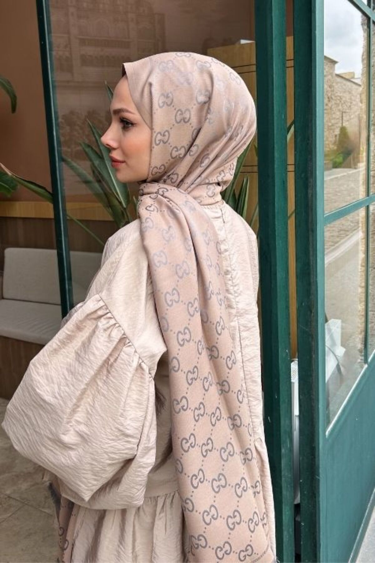 Sima Koyu Gri GG Desen İnce Kaşmir Şal