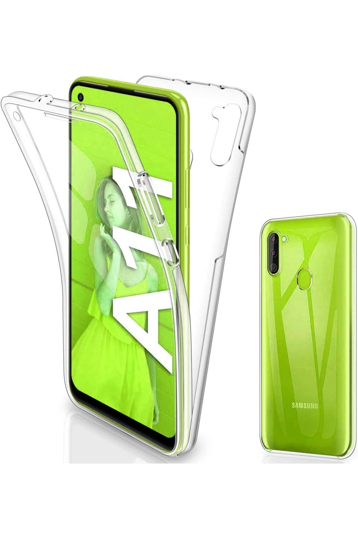 Ehr. Samsung Galaxy A11 Uyumlu Ön Arka 360 Tam Koruma Şeffaf Soft Silikon Kılıf