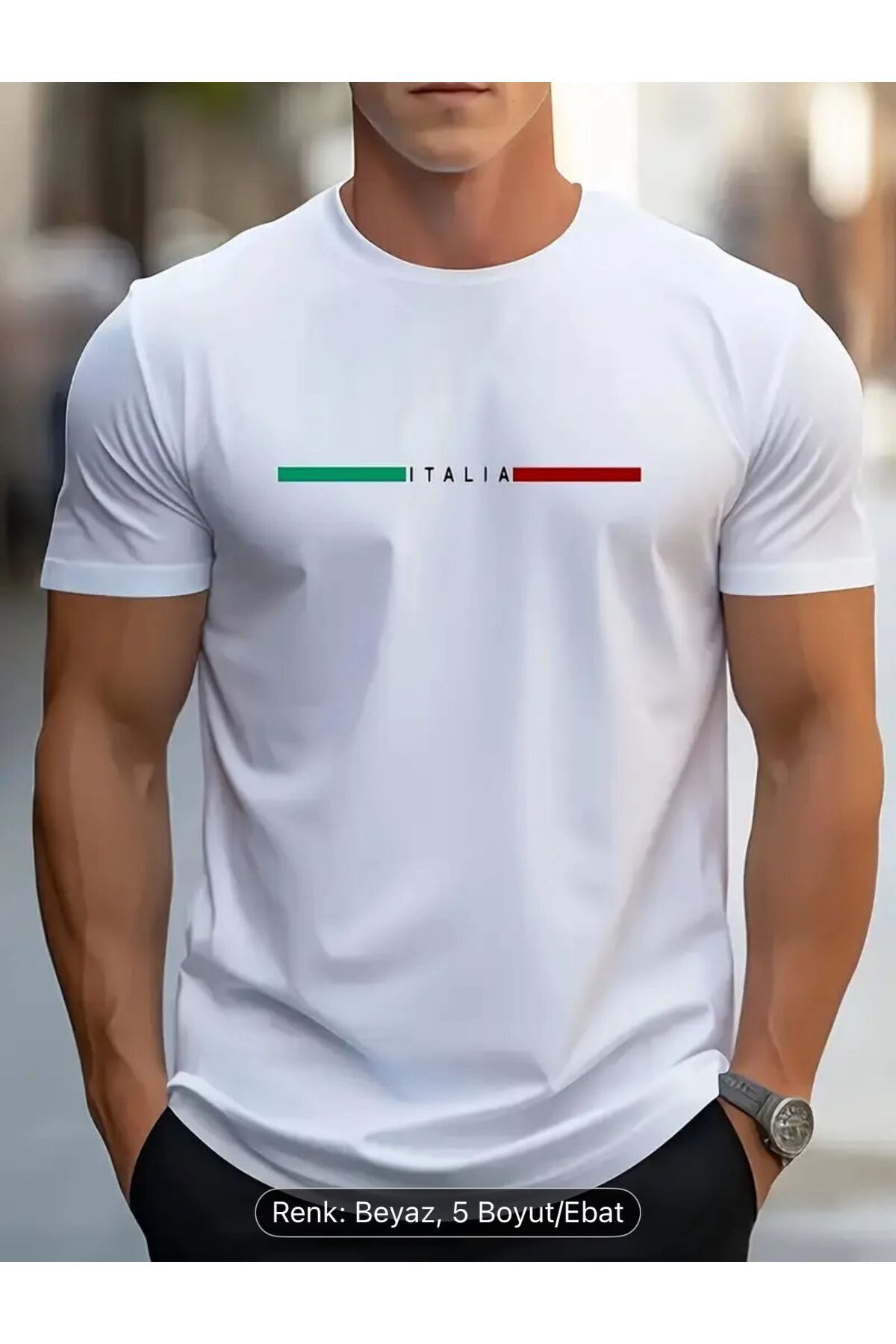 ELZE MODA ITALIA Baskılı Süprem Beyaz T-Shirt - Oversize Bisiklet Yaka Tişört