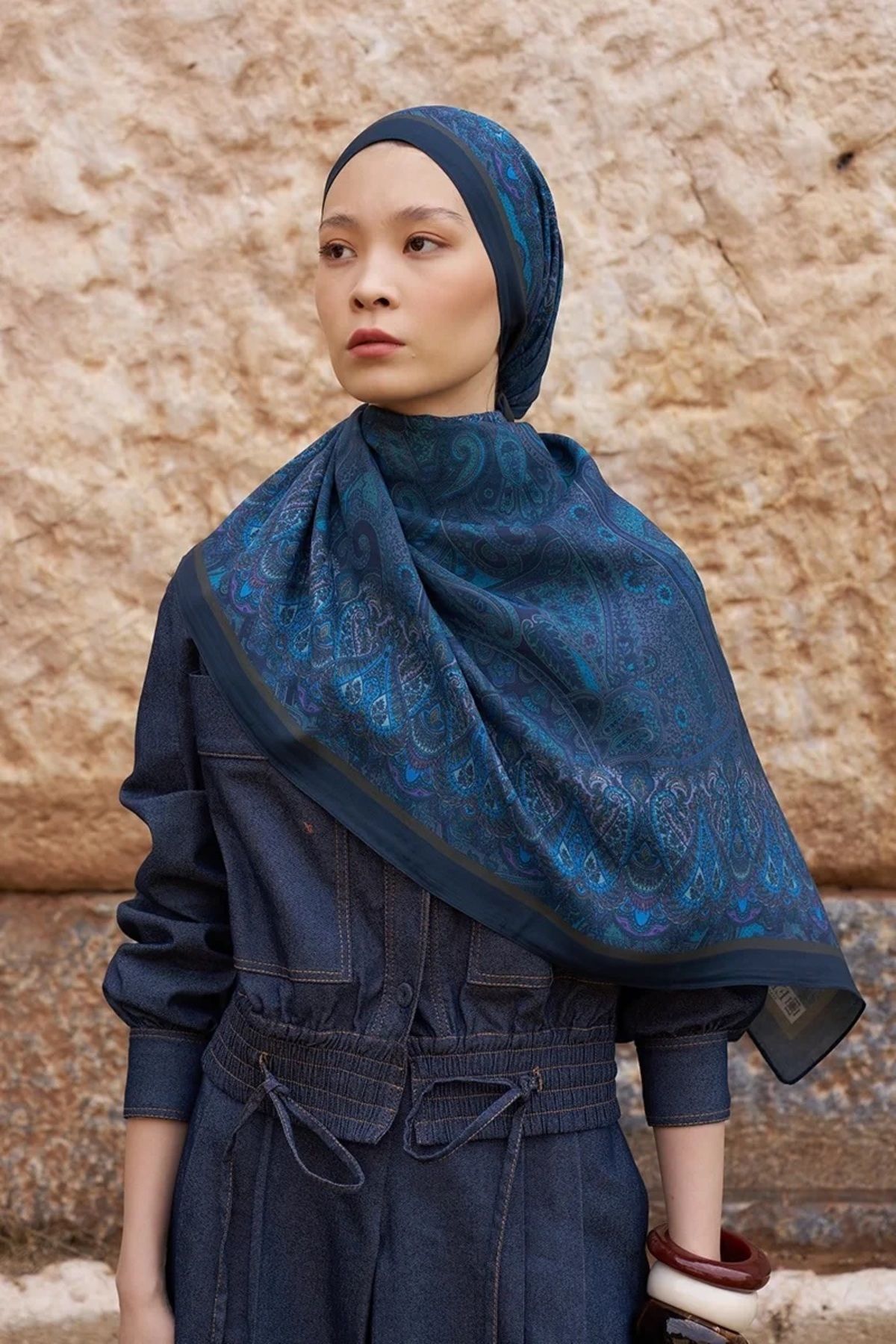 ED Scarf LACİVERT ED Scarf Sunrise Etnik Desen Şal
