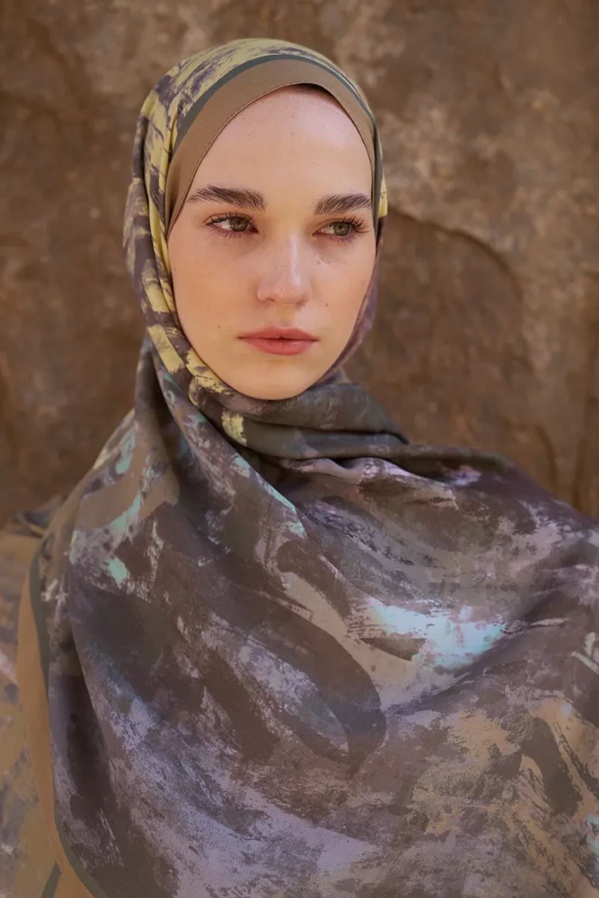 ED Scarf BEJ ED Scarf Sunrise Fırça Desen Şal