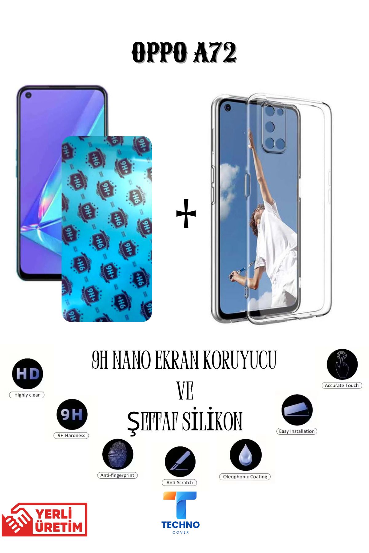 foxpower Oppo A72 Nano Ekran Koruyucu ve Şeffaf Kılıf 2li Avantajlı Paket