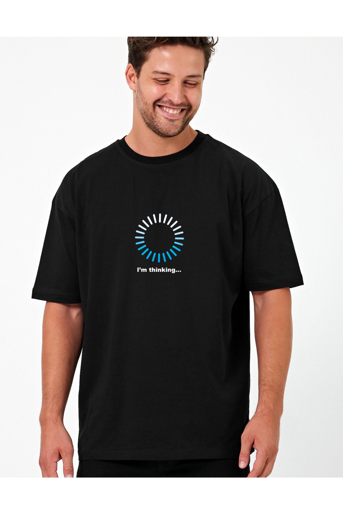 Windy Island Erkek Bisiklet Yaka "I am thinking" Baskılı Oversize T-shirt
