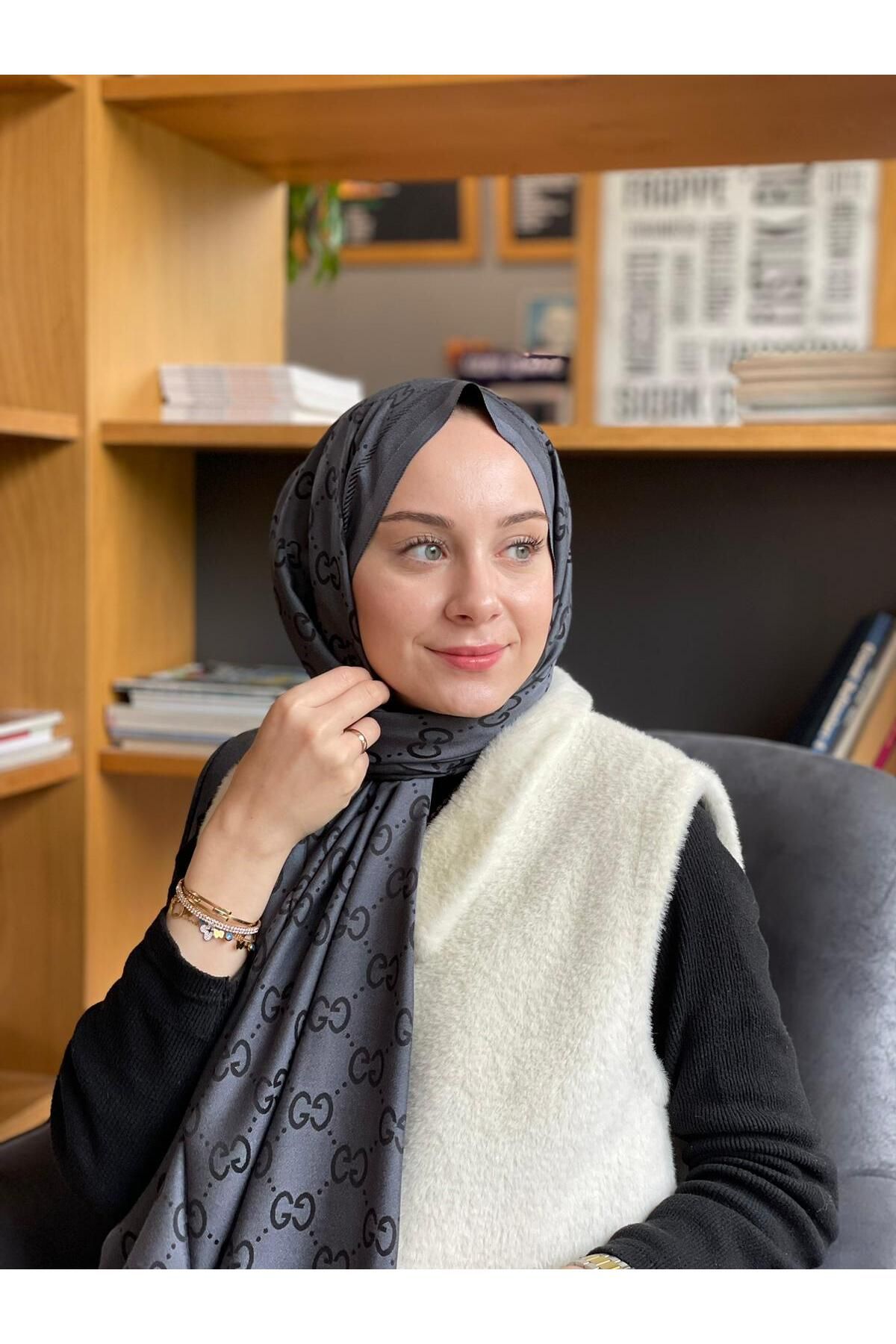 Sima KOYU FÜME GG Desen İnce Kaşmir Şal