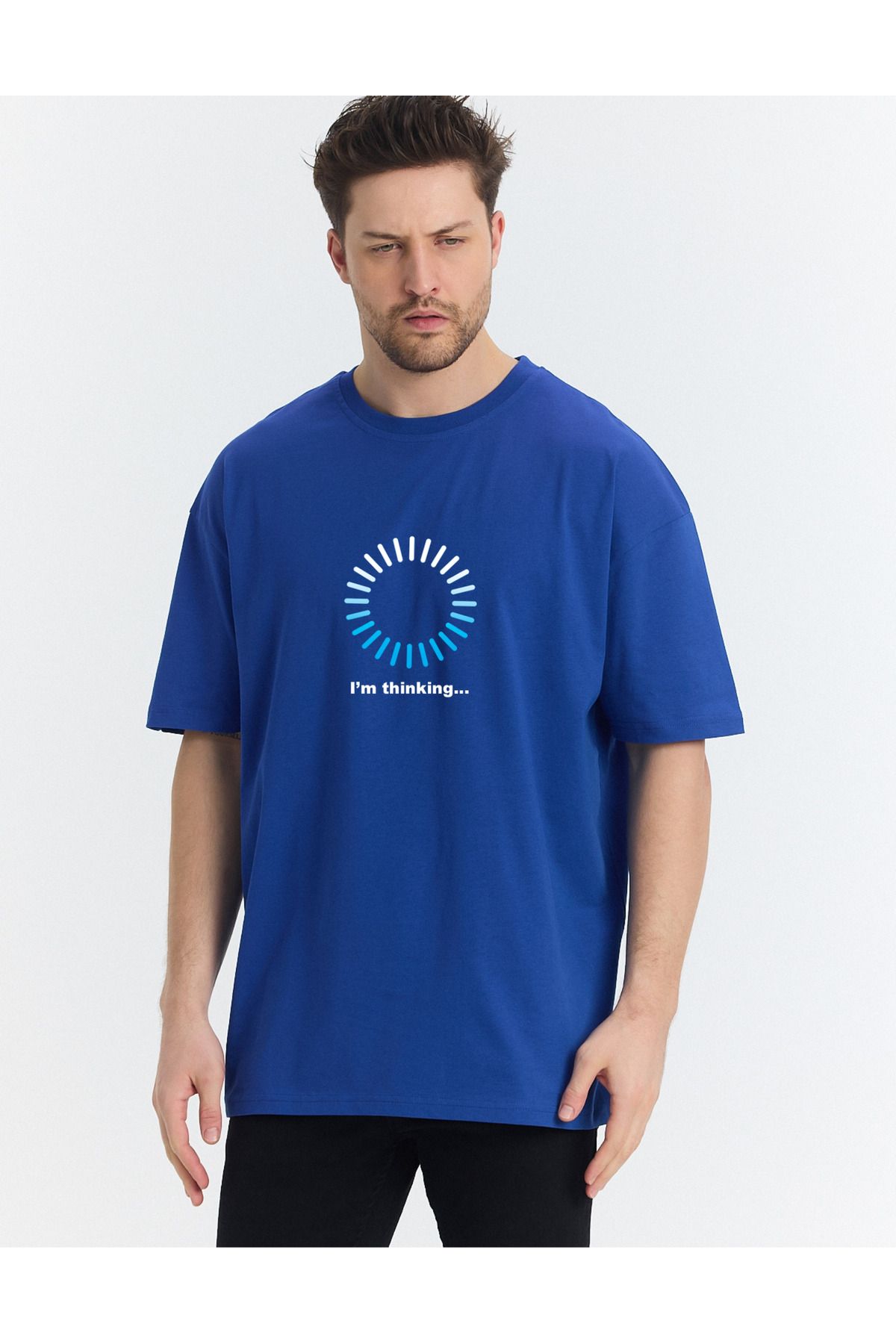 Windy Island Erkek Bisiklet Yaka "I am thinking" Baskılı Oversize T-shirt