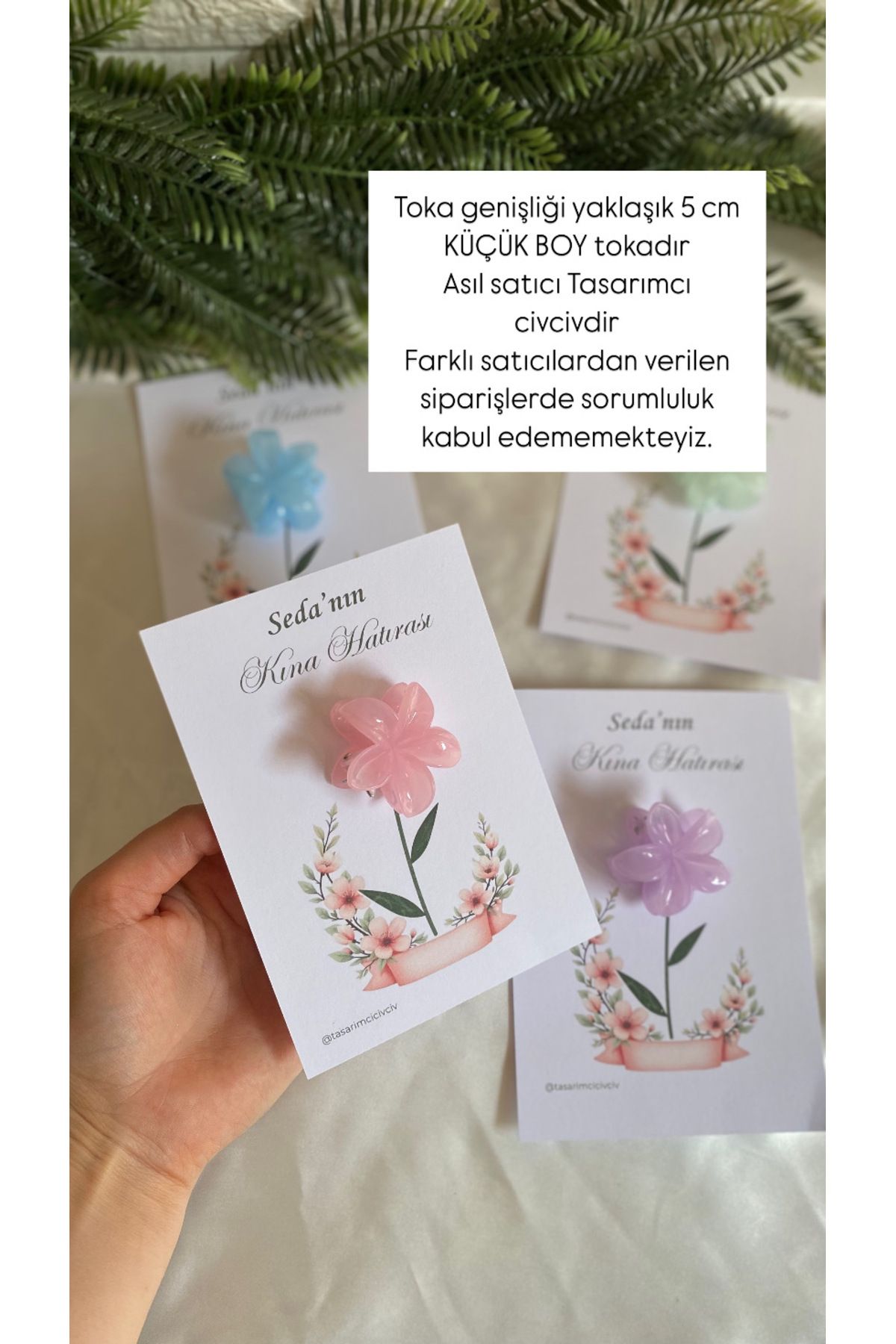 Tasarımcı Civciv Küçük boy Lotus toka hediyelik , kına hediyeliği karışık renkte kartlı 12 adet