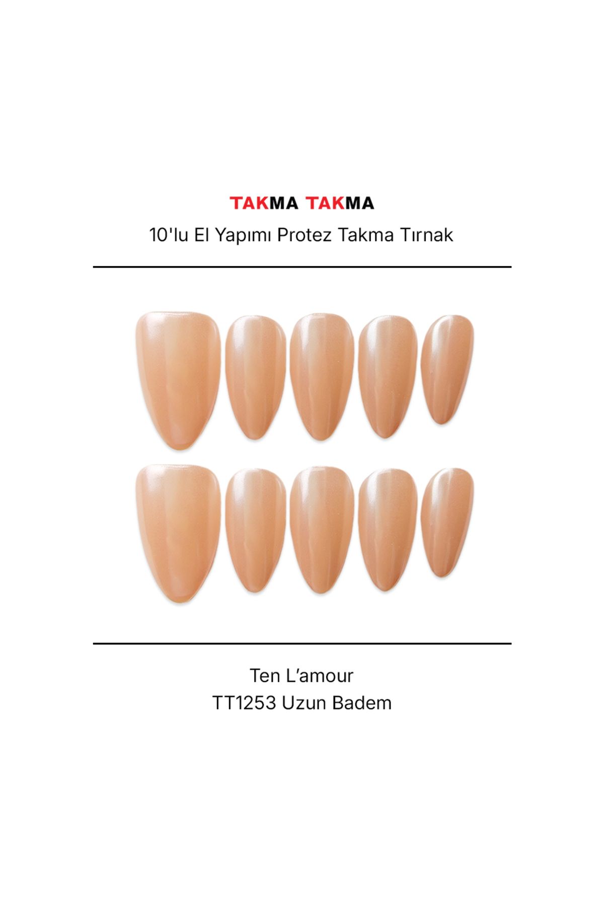 Takma Takma Tekrar Kullanılabilir El Yapımı Protez Takma Tırnak TT1253 - Ten Lamour - 10'lu XS-Pembe