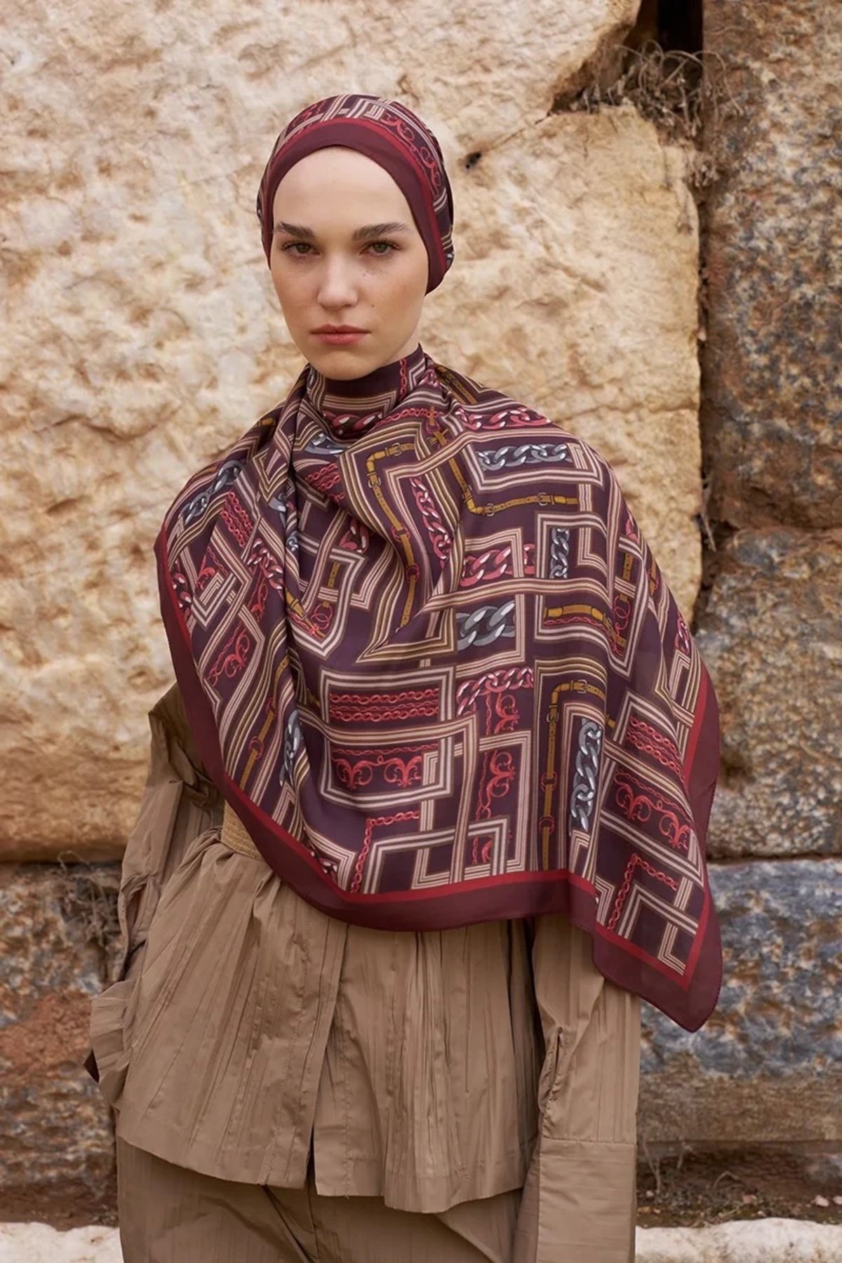 ED Scarf BORDO ED Scarf Sunrise Geometrik Desen Şal
