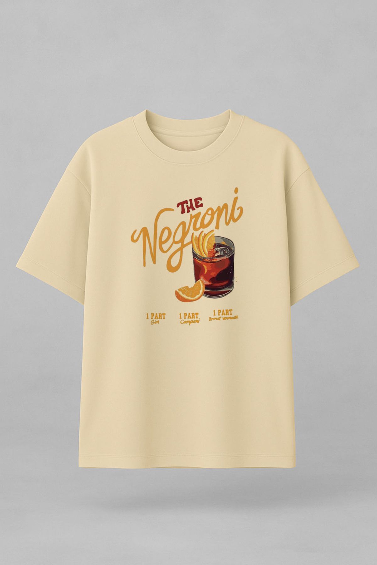 sielta Negroni Kokteyl Baskılı Bisiklet Yaka Oversize Kalıp Tişört T-shirt