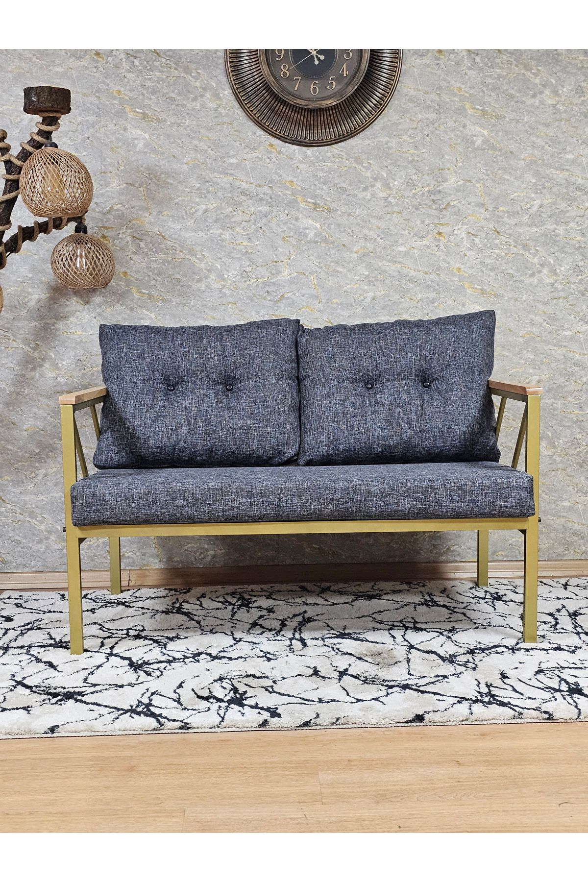SEVİNÇ MOBİLYA gold metal 2li bahçe mobilyası çay seti koltuk 2li balkon koltugu