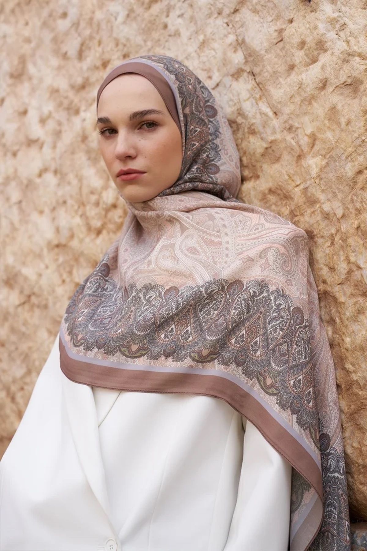 ED Scarf Kahverengi ED Scarf Sunrise Etnik Desen Şal