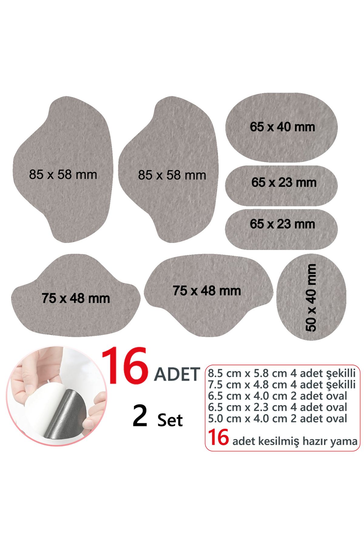 FIXALL ADHESIVE PRODUCTS Spor Ayakkabı Yapışkanlı Keçe Tamir Yaması Topuk Desteği.16 Adet Set Gri