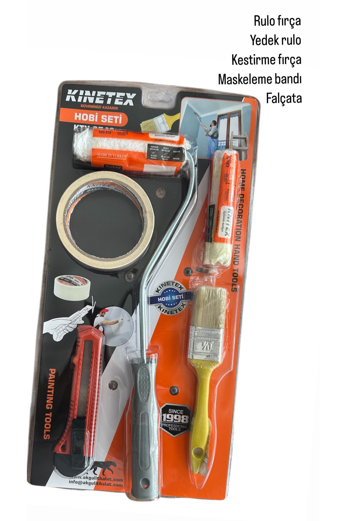 KİNETEX Boyama badana seti boya fırça maskeleme bandı falçata