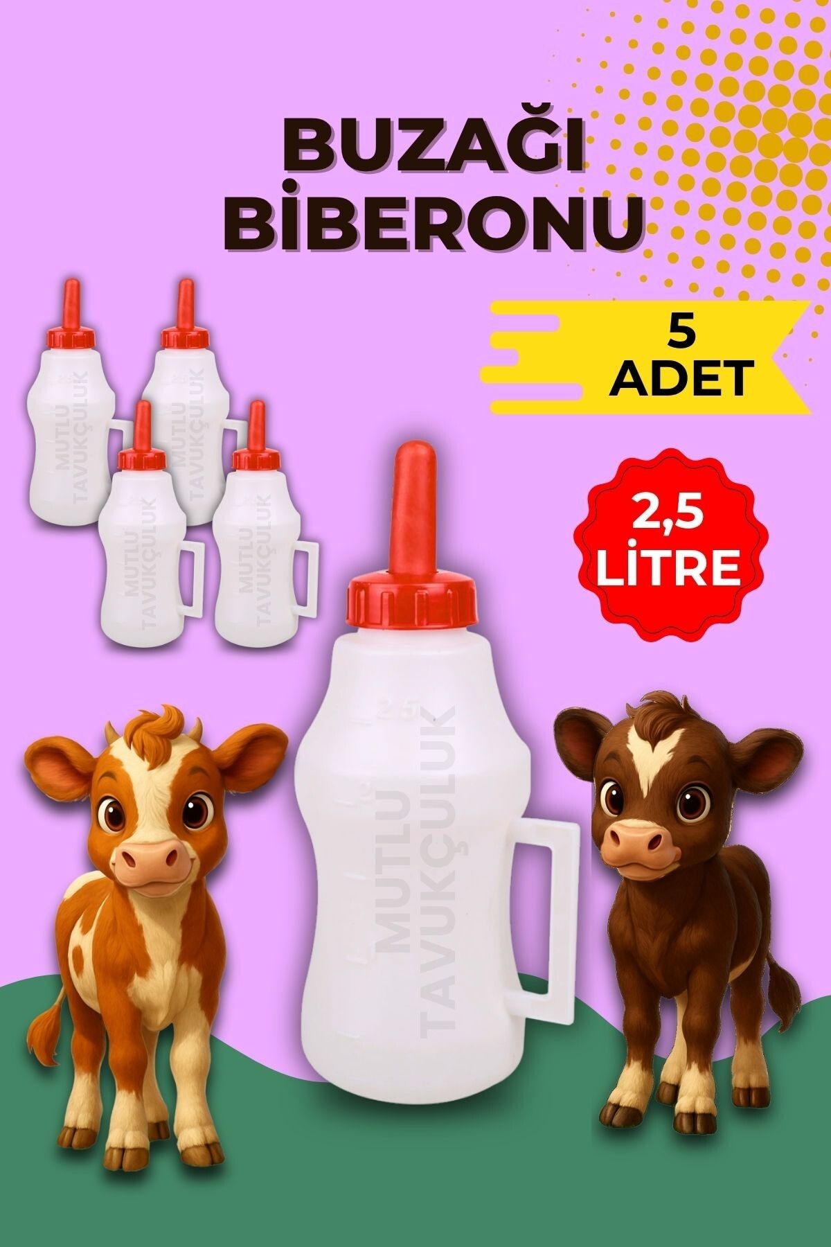 mutlu tavukçuluk 5 Adet Buzağı Biberon Dana Süt Biberonu 2.5 Litre Büyükbaş Inek Sığır Manda Yavrusu Için Süt İçirme
