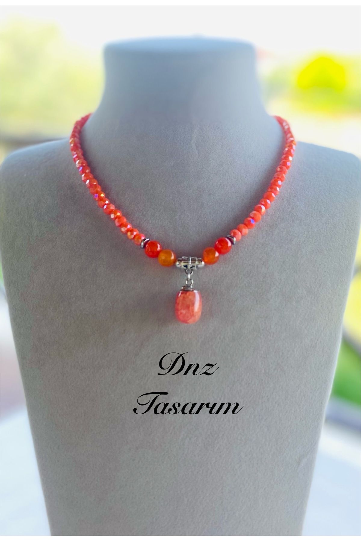 DENİZSU Akik uçlu kısa kristal kolye
