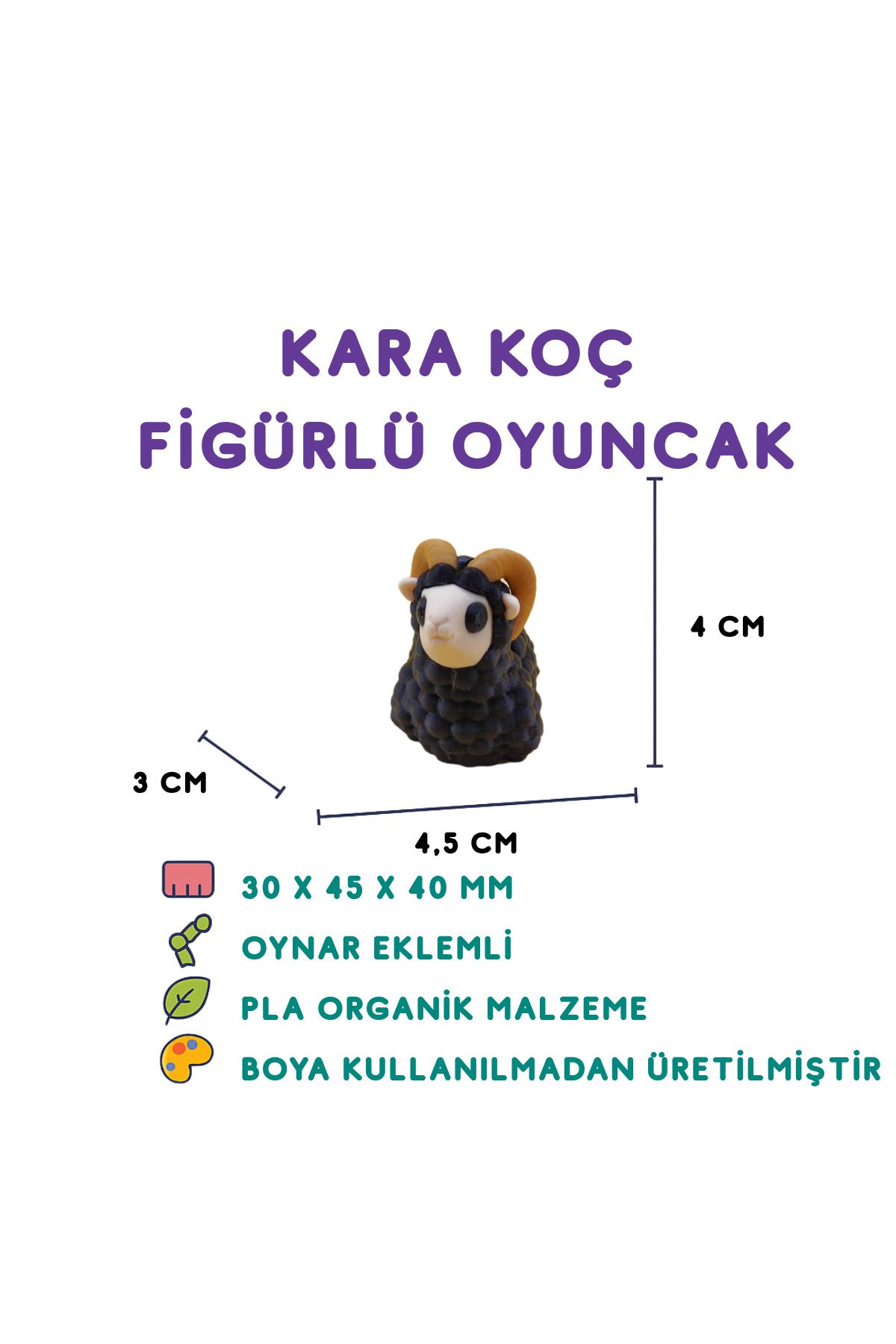 Totilina Siyah Koç Figür - 3D Doğal Hayvan Oyuncağı