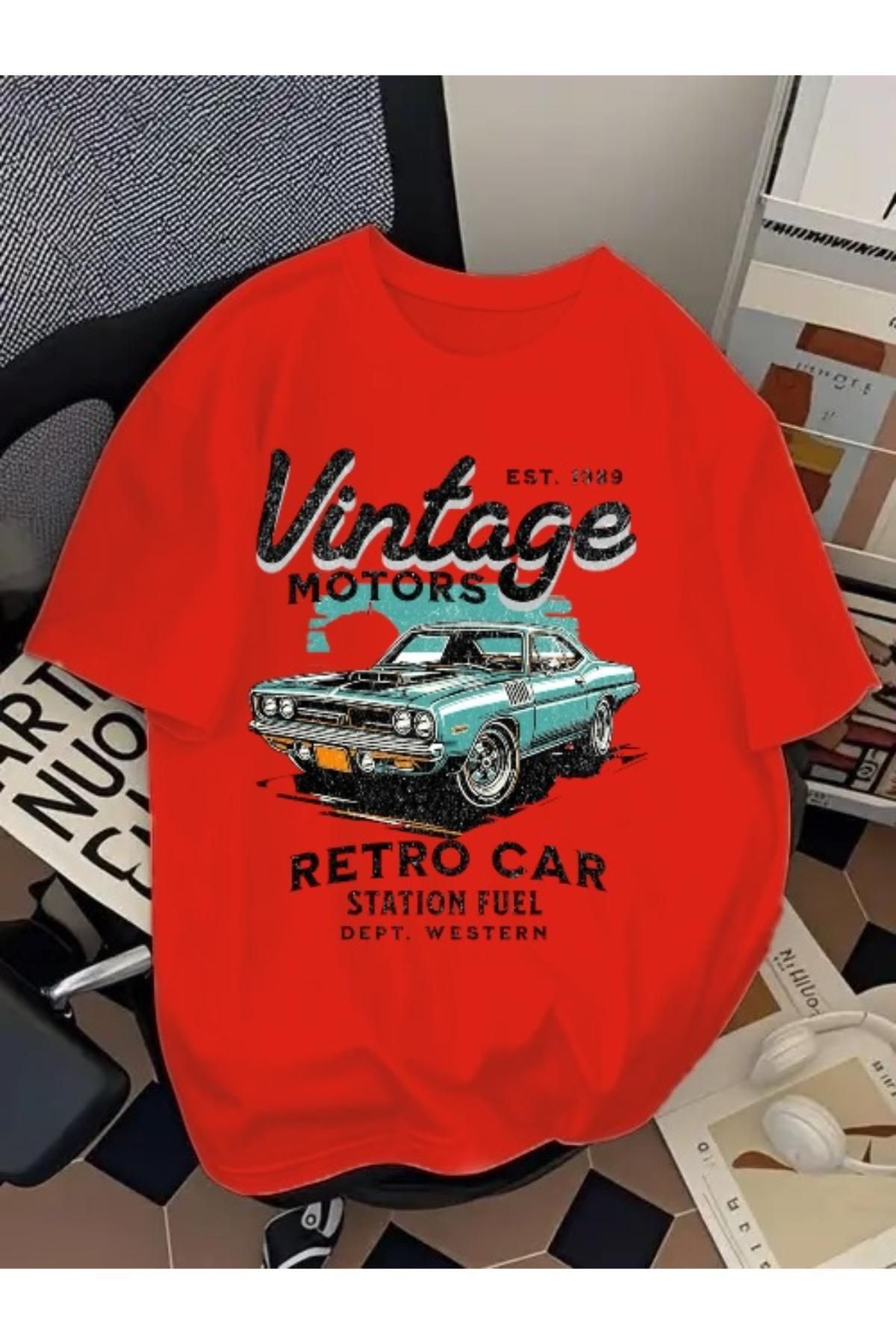 EQİ Vintage Retro Car Baskılı Oversize T-Shirt