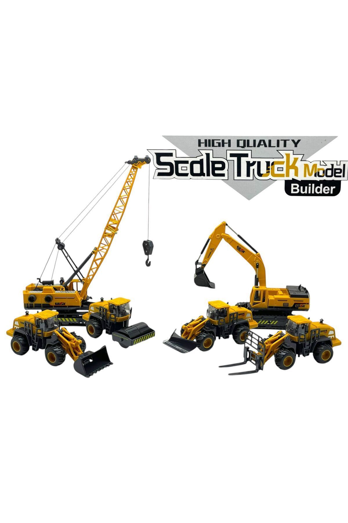 Marsel oyuncak İnşaat Araçları Kepçe Dozer Vinç Forklift Silindir Kar Küreyci 6 Lı Set Oyuncak