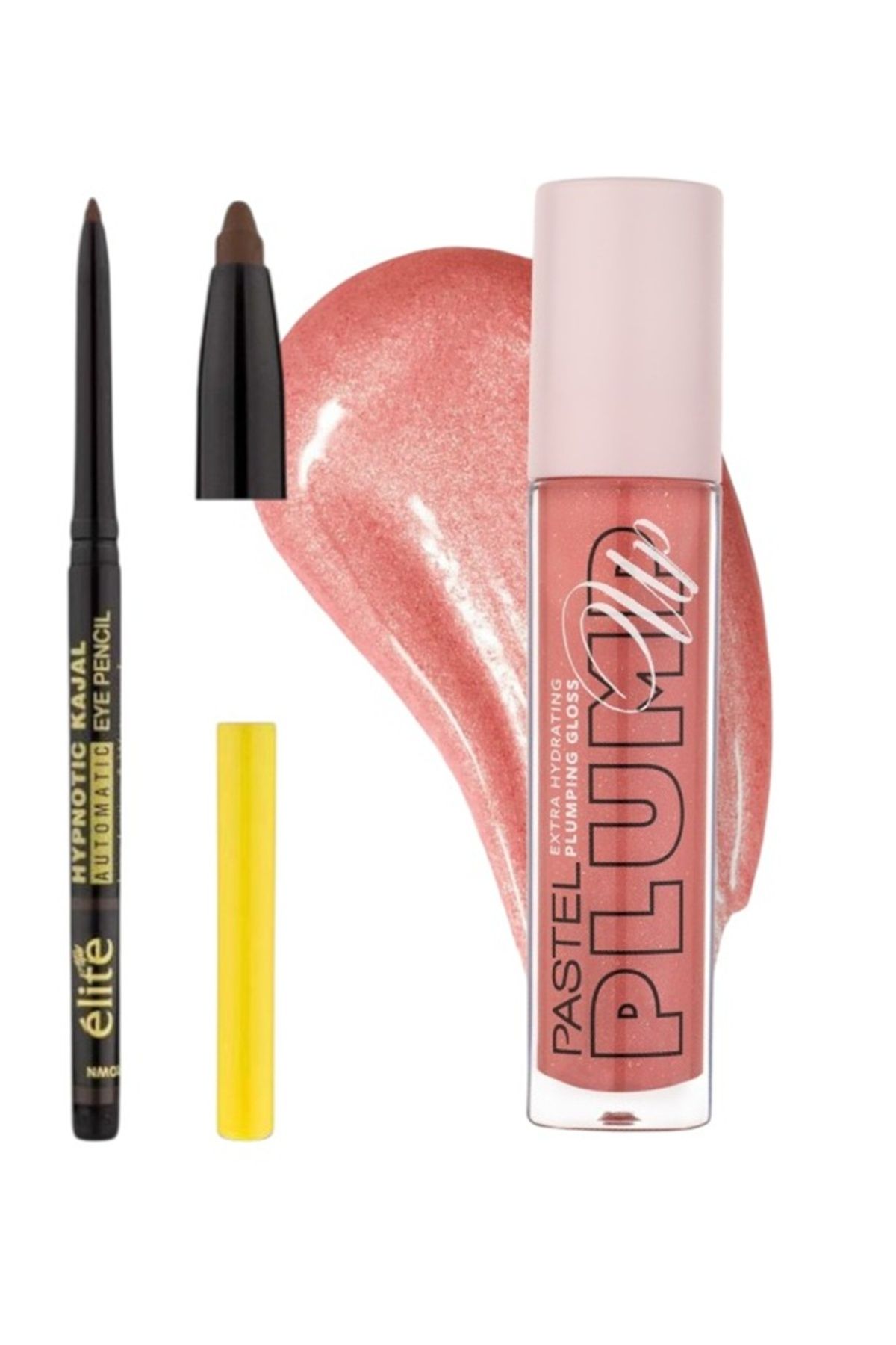 Pastel Plump Up 208 Shimmer Nude Extra Hydrating Plumping Gloss Dolgunlaştıran + Elite Göz Kalemi (Kahve)