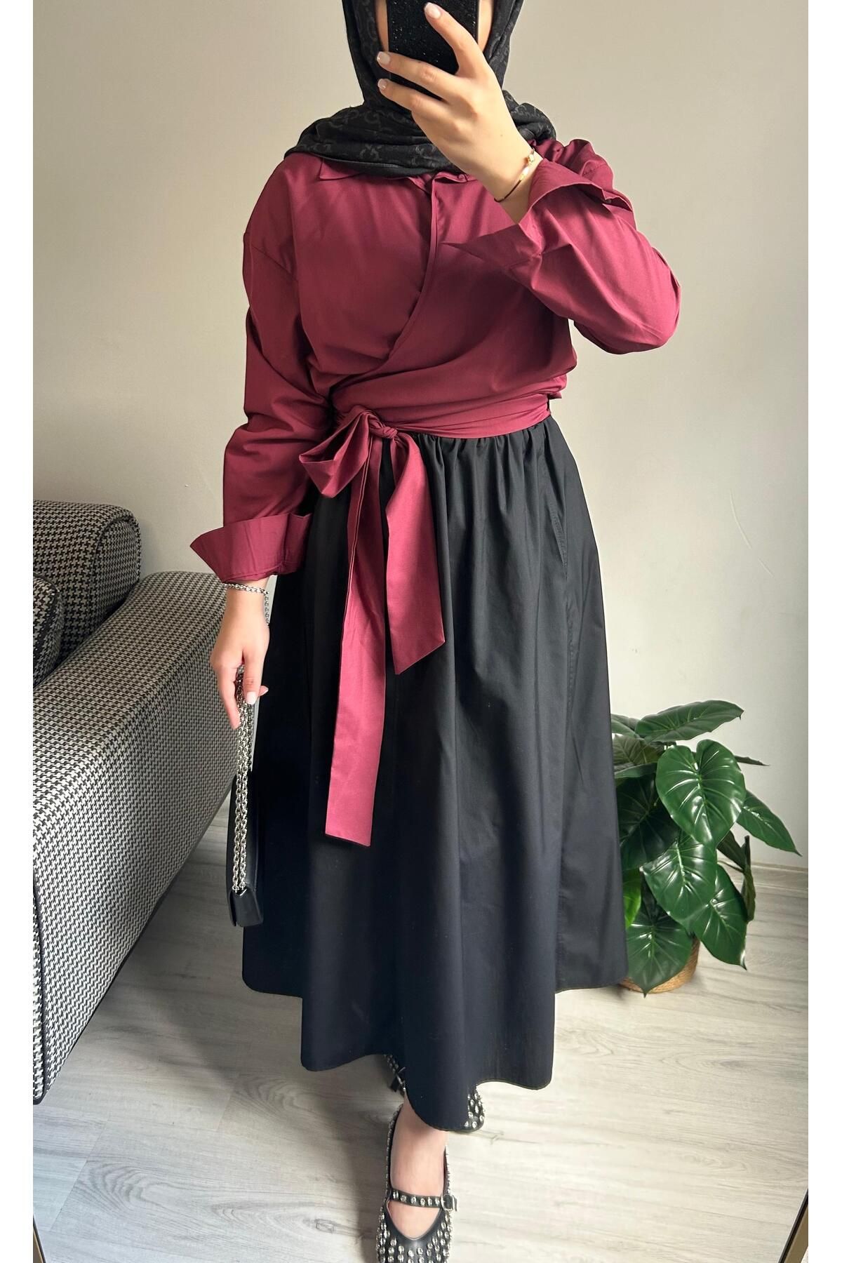 MODA CROP GÖMLEK BORDO