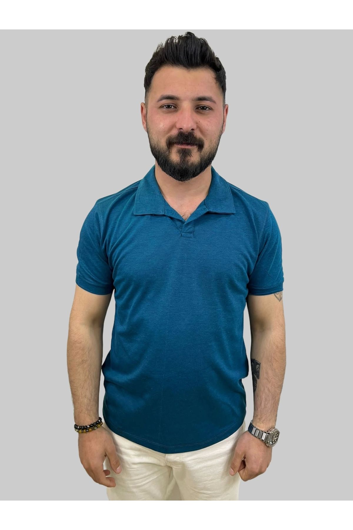 daniel milano Erkek Bymn Düğmesiz Polo Yaka Petrol Yeşili Tişört
