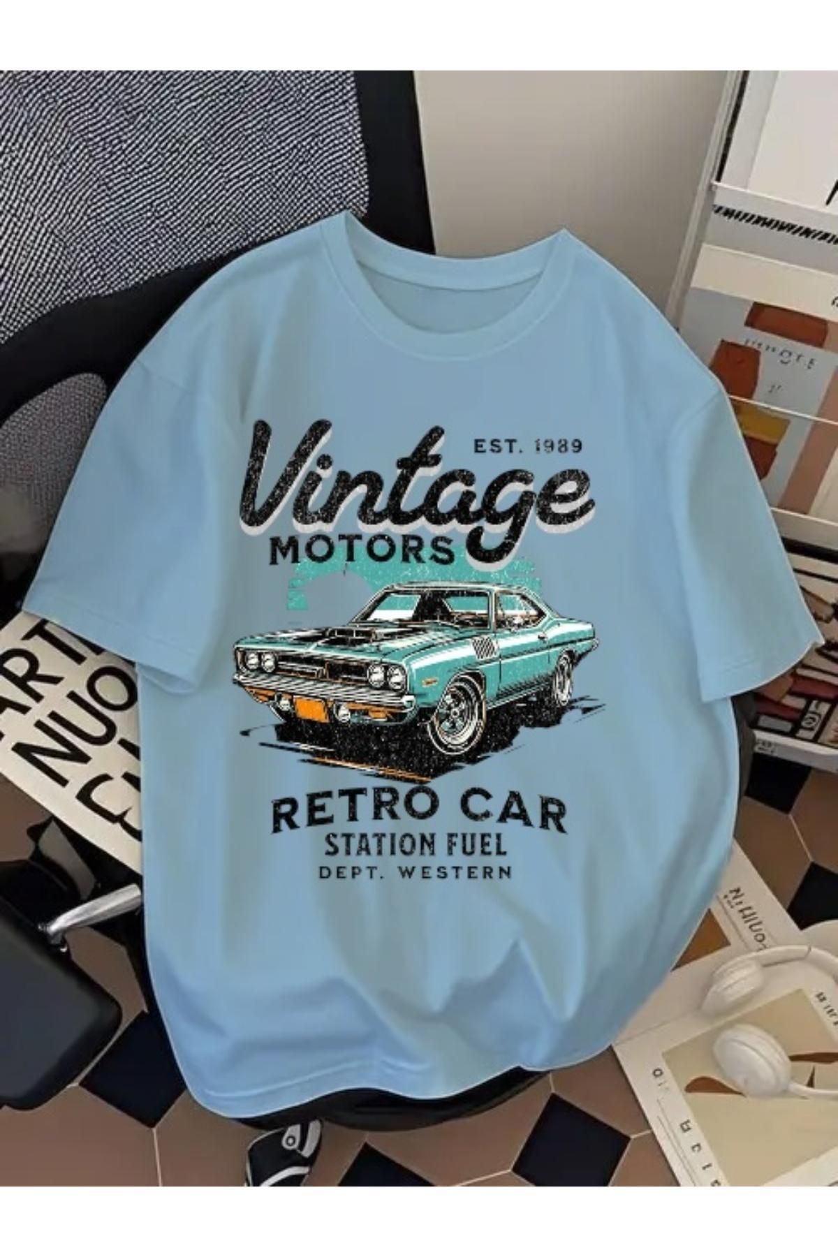 EQİ Vintage Retro Car Baskılı Oversize T-Shirt