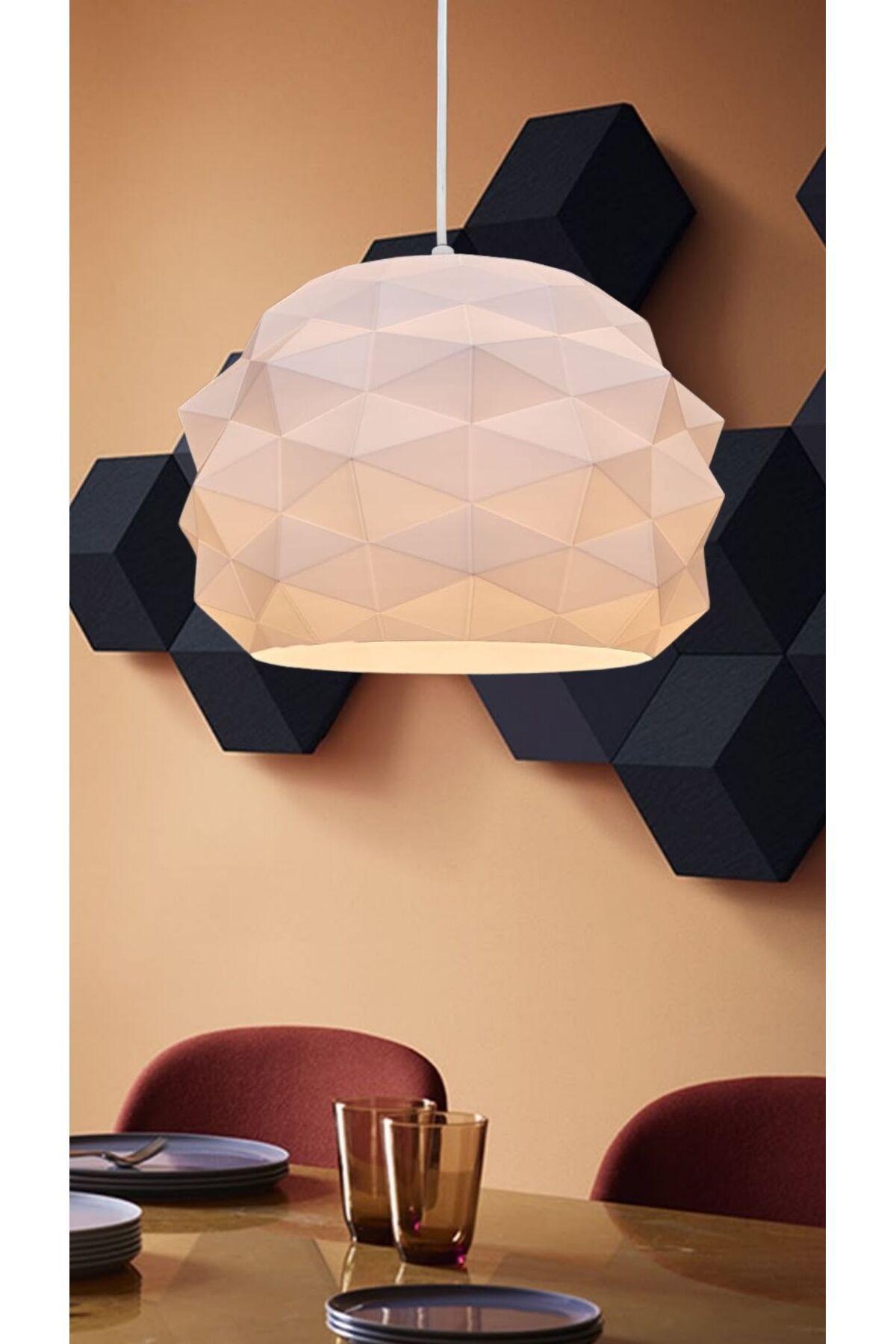 decory Libra Beyaz Modern Keskin Dokulu, Pinterest Tarzı Özel Tasarım Tekli Sarkıt Avize (Bioplastik) E27