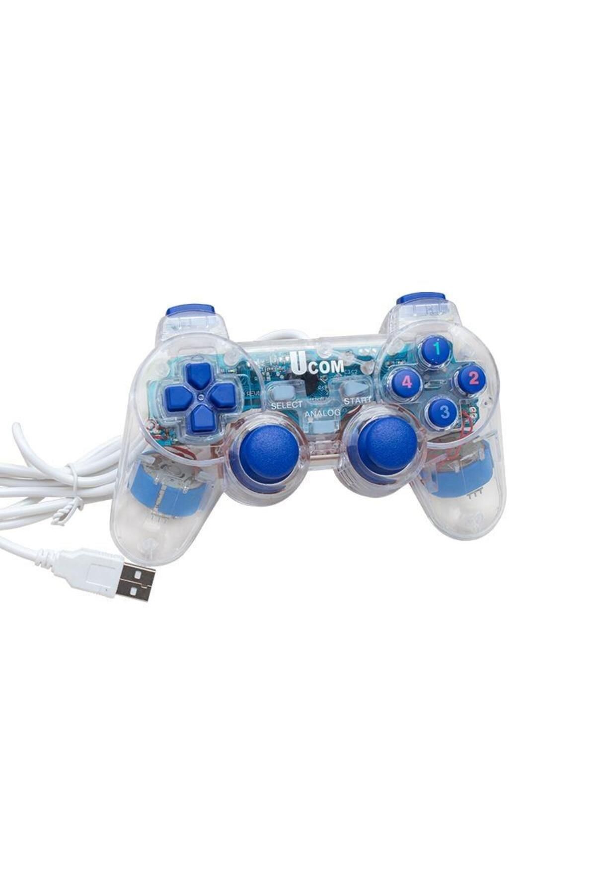 Powermaster UCOM-704 Kablolu Double Shock Joypad Oyun Kolu Gamepad Şeffaf Işıklı