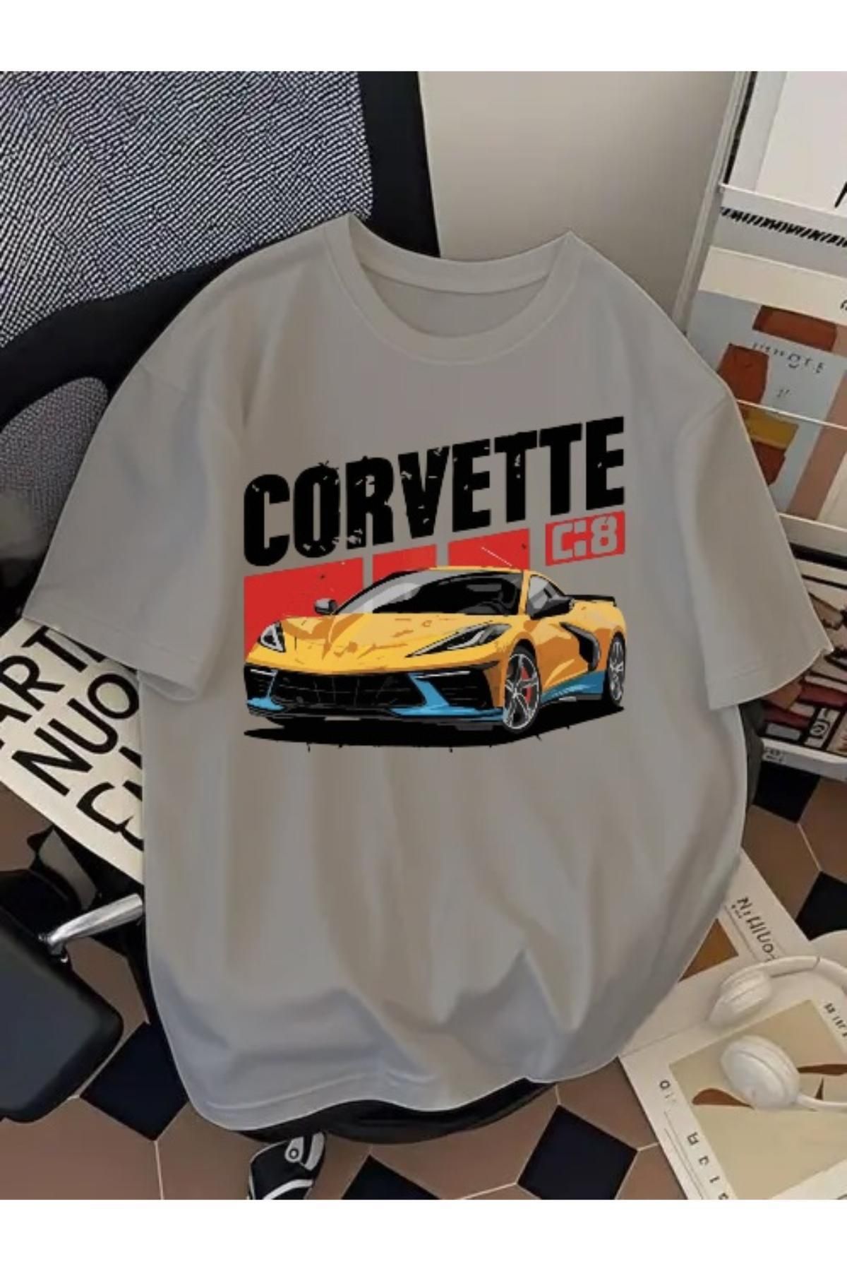 EQİ Corvette Araba Baskılı Oversize T-Shirt