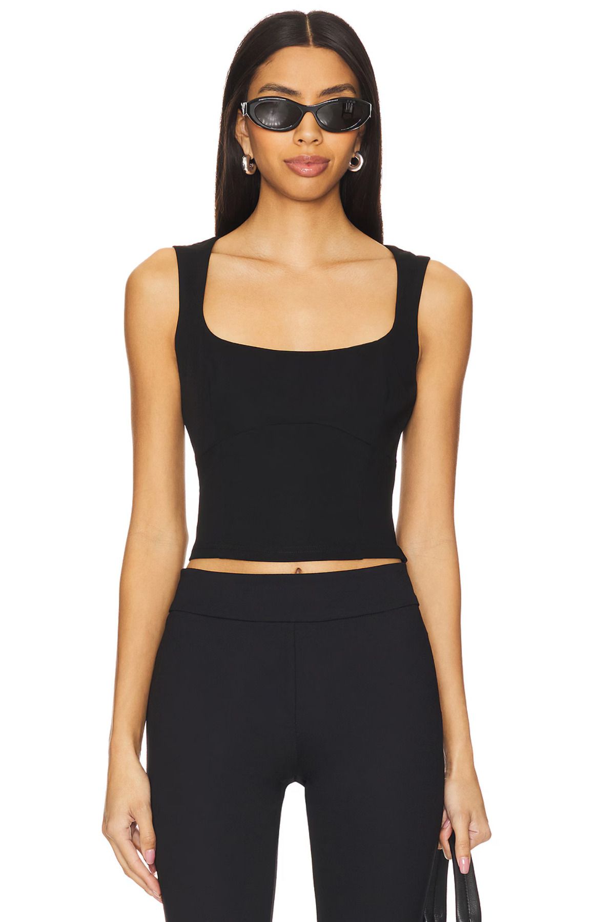 zaccana z Kadın Siyah Sıfır Kollu Çift Kat Sandy Crop Top