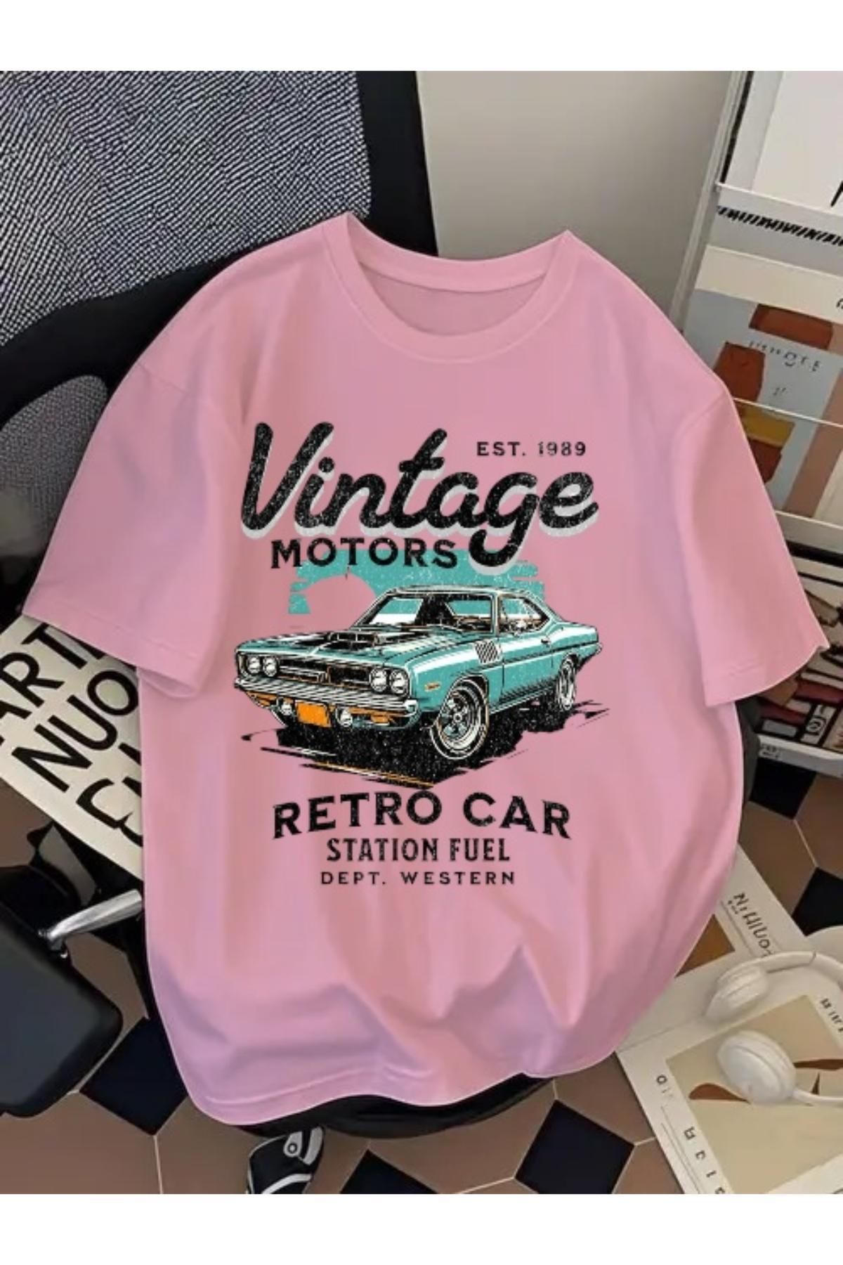 EQİ Vintage Retro Car Baskılı Oversize T-Shirt