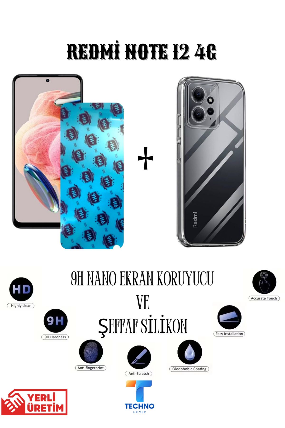 foxpower Redmi Note 12 4G Nano Ekran Koruyucu ve Şeffaf Kılıf 2li Avantajlı Paket