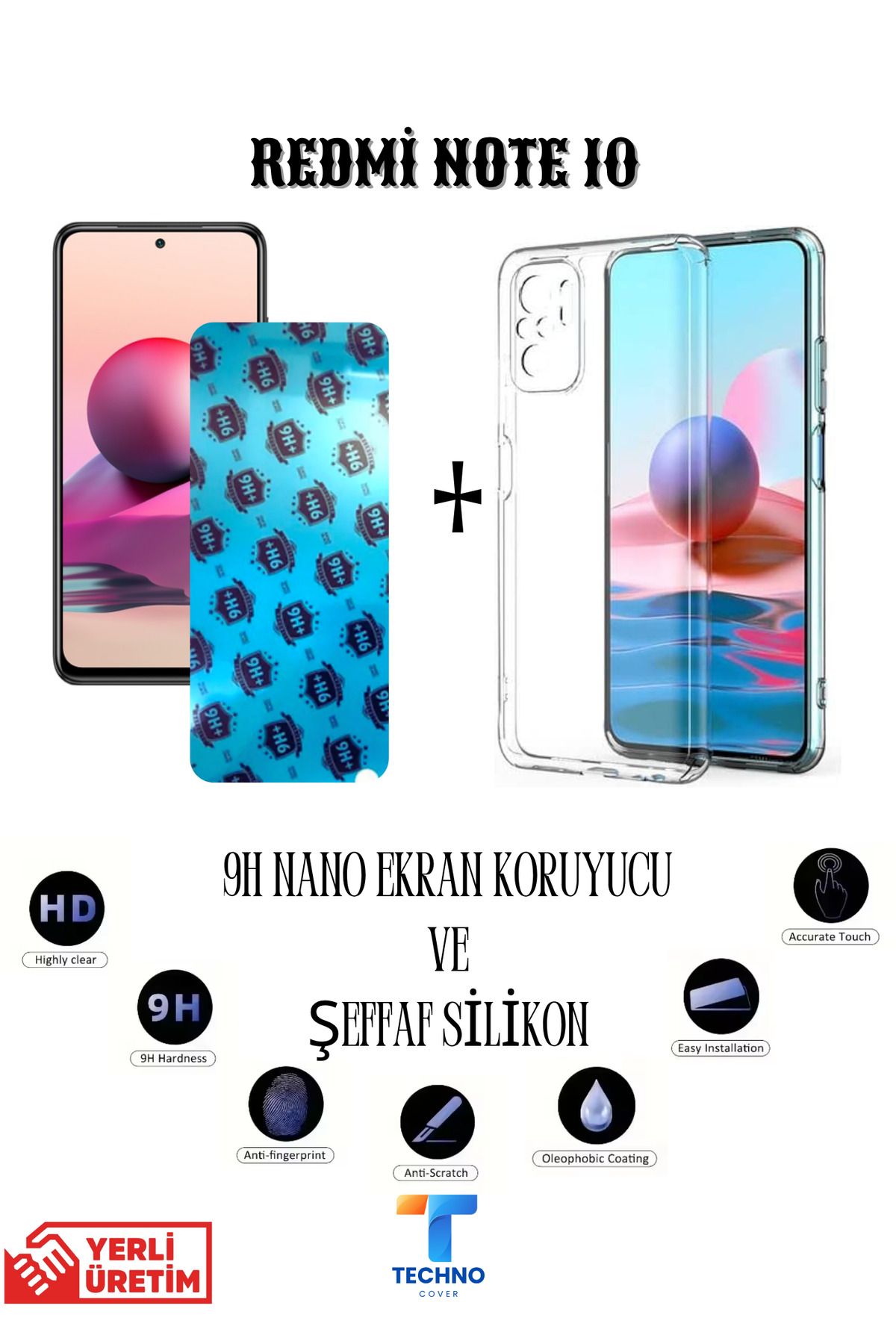 foxpower Redmi Note 10 Nano Ekran Koruyucu ve Şeffaf Kılıf 2li Avantajlı Paket