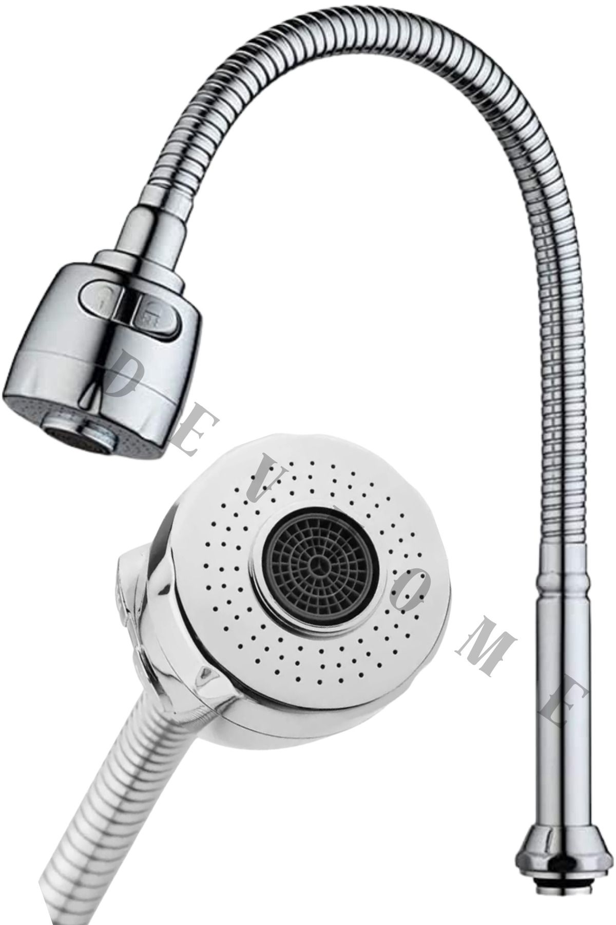 devhome Oynar Başlıklı Spiral Krom Kubar Lavabo Mutfak Esnek Musluk Borusu Fonksiyonlu 360°Derece Dönebilir