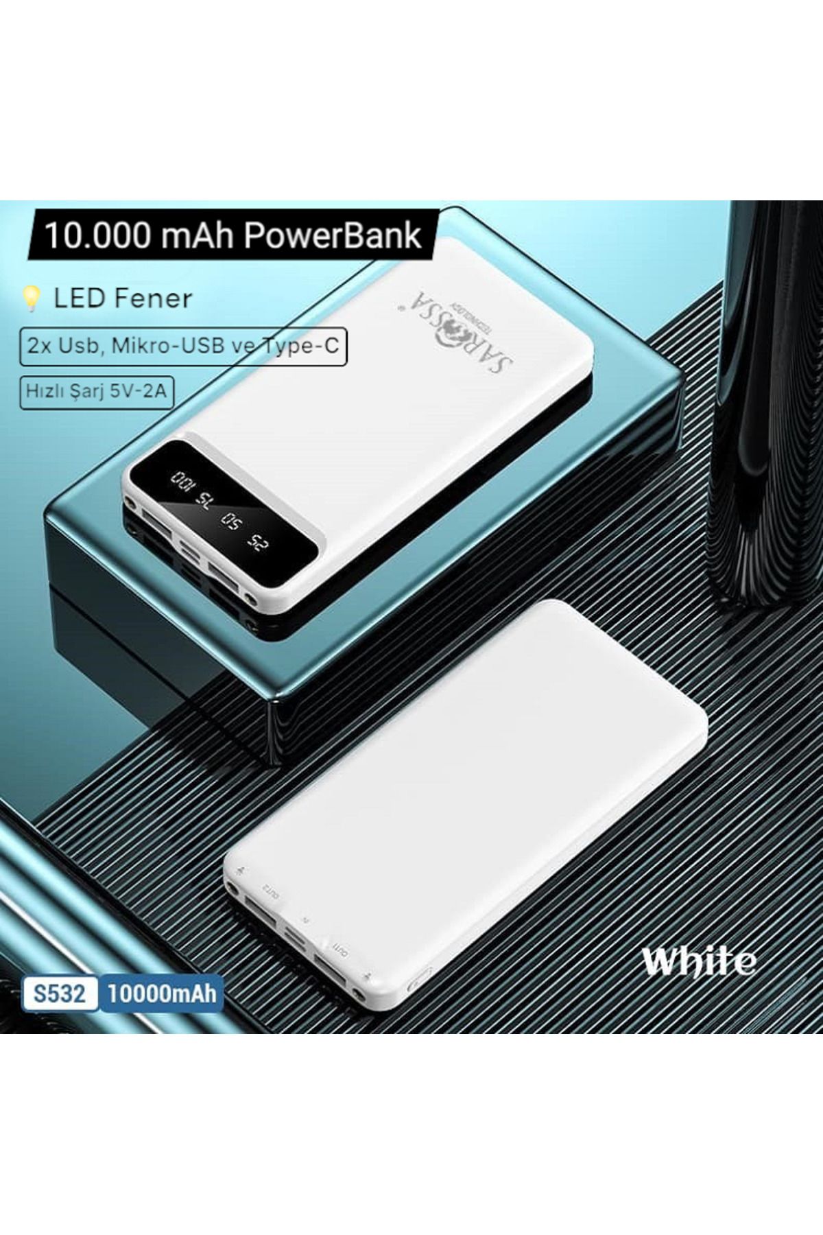 Kılıforyum 10.000 mAh Powerbank Hızlı Şarj 2x USB Led Fener Led Gösterge Paneli Taşınabilir Şarj Bataryası