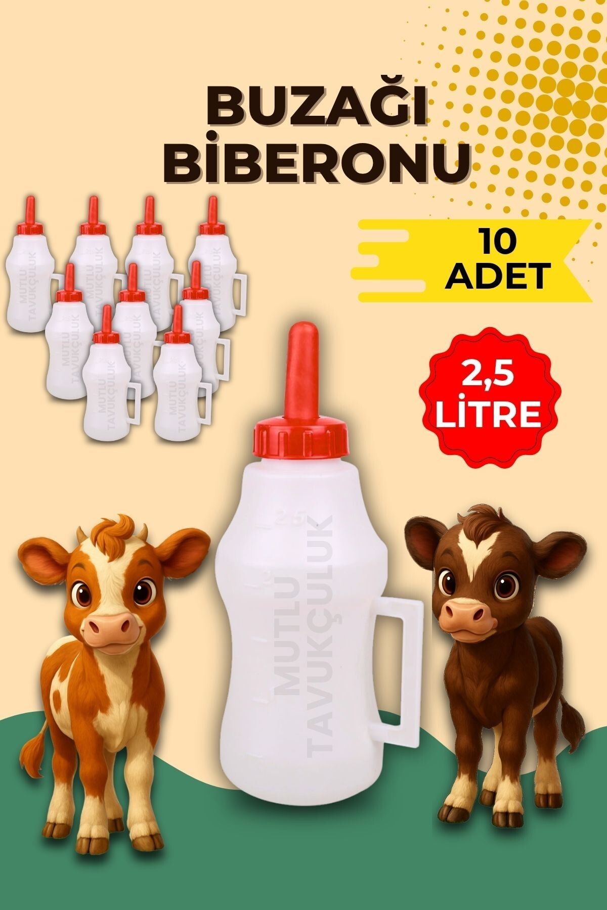 mutlu tavukçuluk 10 Adet Buzağı Biberon Dana Süt Biberonu 2.5 Litre Büyükbaş Inek Sığır Manda Yavrusu Için Süt İçirme
