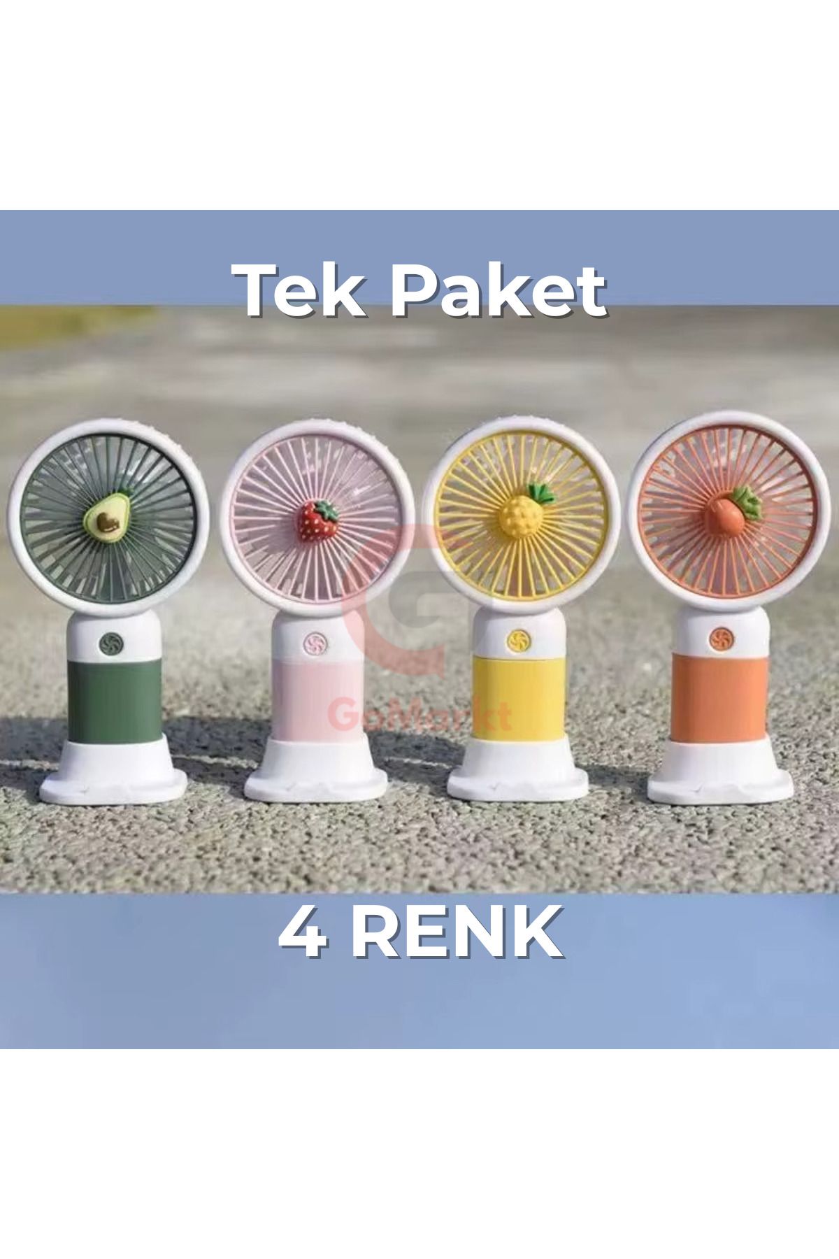 GoMarkt Şarjlı Mini El Fanı ve Masaüstü El Fanı Pervane 4 Adet Her Renk