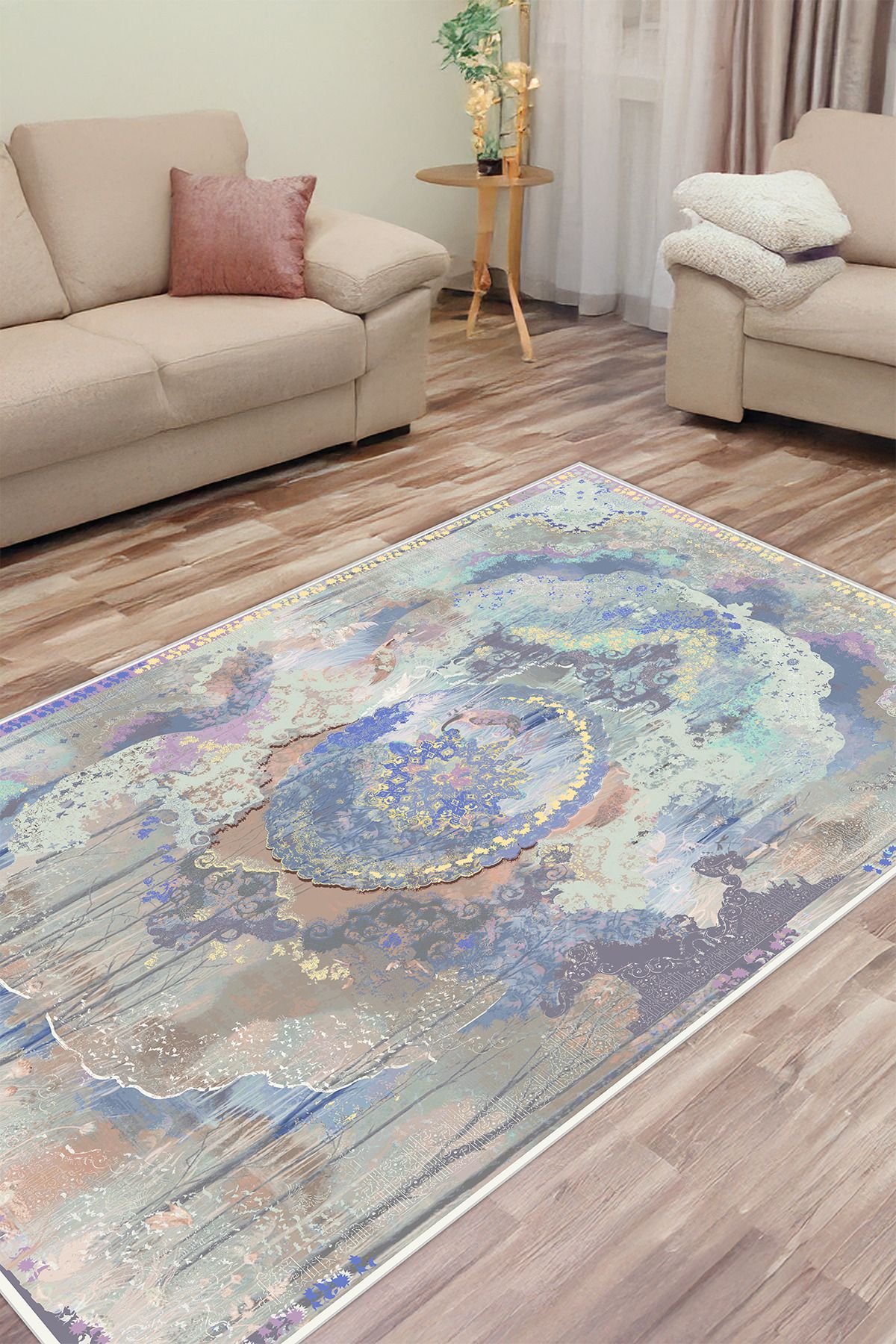 Halise Home Orman Siluetli Modern Desenli Kaymaz Tabanlı Yıkanabilir Baskılı Halı Kilim Yolluk
